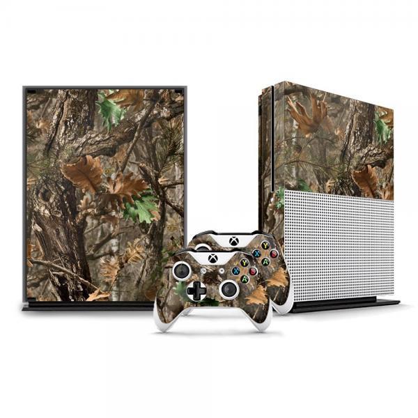 Designer Skin Sticker for the XBOX ONE S Console With Two Wireless Controller Decals - Woodland Camo