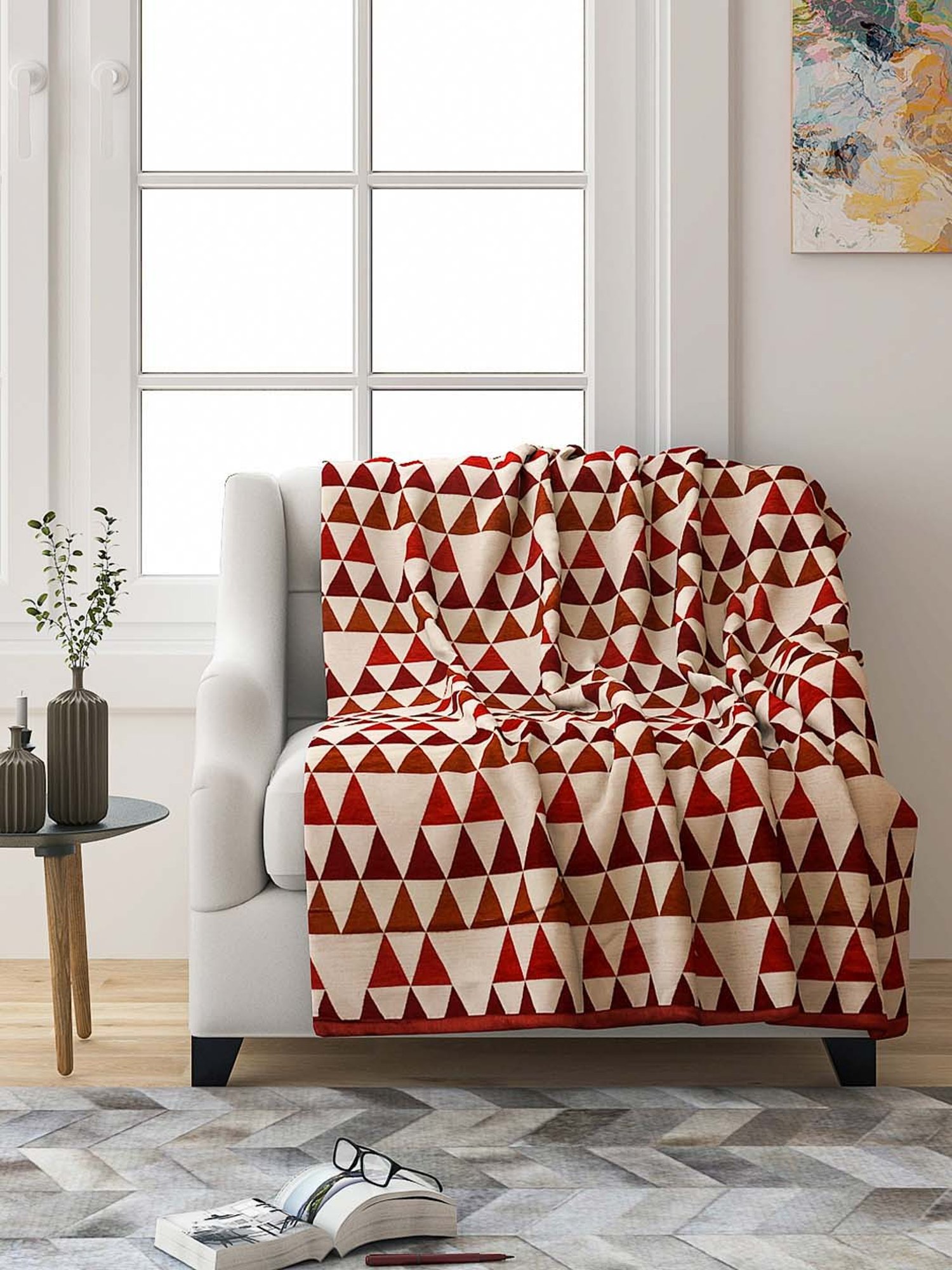 Saral Home Red & Beige Chenille Decorative Sofa Covers - Set of 2