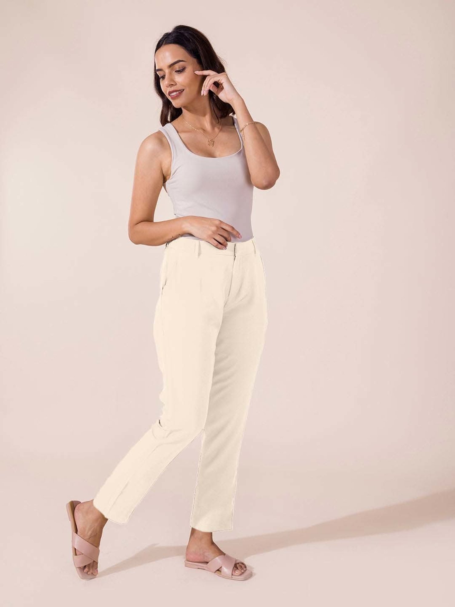 Go Colors! Beige Mid Rise Formal Trousers
