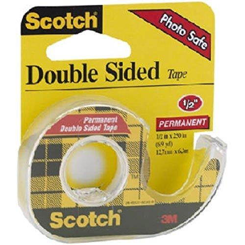 3M Double-Sided Tape with Dispenser, Permanent, 1/2 X 250 Inches, Clear, 6-PACK