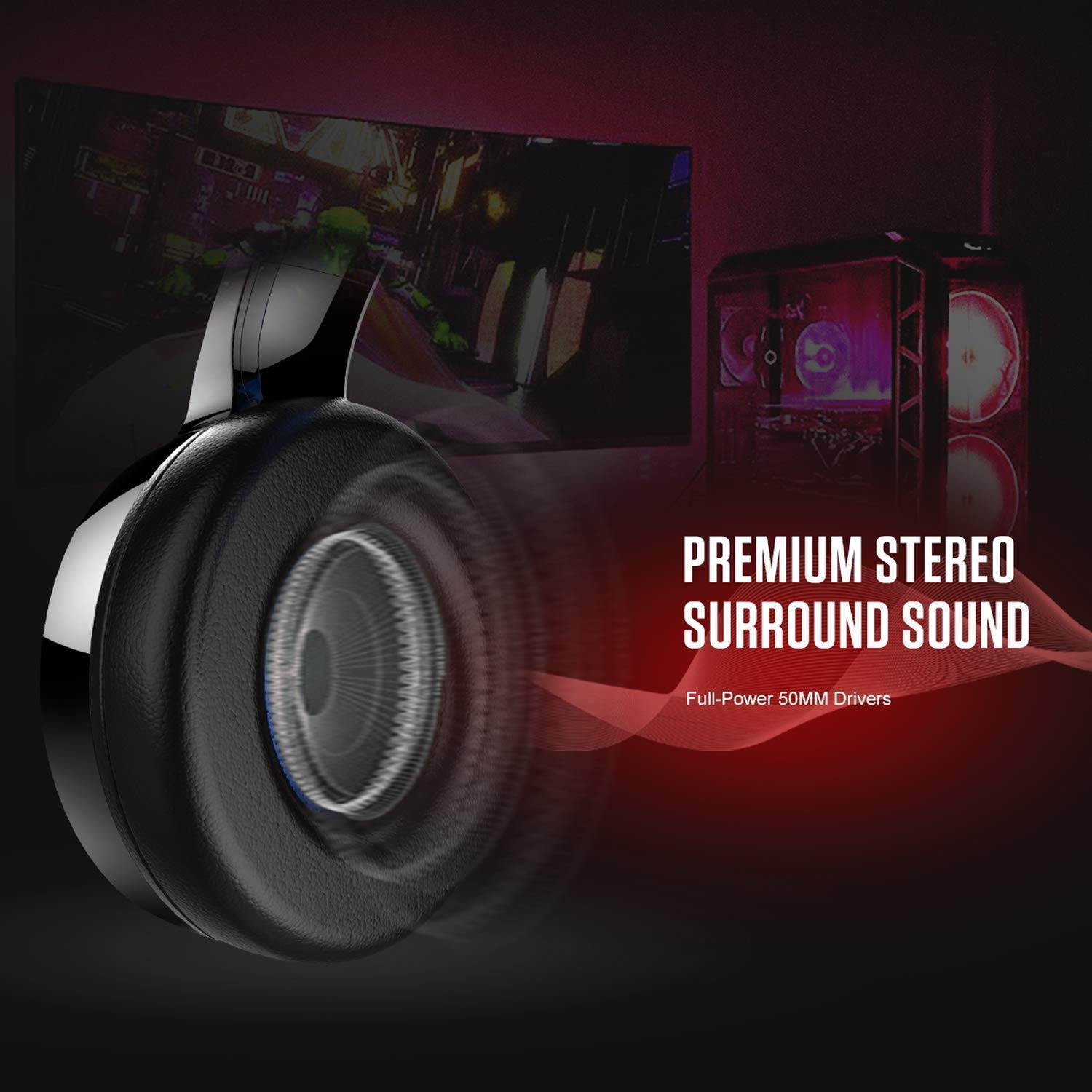 CORN Gaming Headset for Xbox One,PS4,PC,Noise Cancelling Over Ear Headphones with Mic,RGB Light,Volume-Control, Bass, Soft Memory Earmuffs for Laptop Mac Nintendo Switch Games(Black&Red)