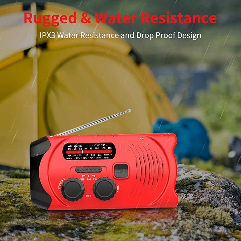 2021 Newest Version? Emergency Solar Hand Crank Radio, NOAA Weather Radio for Emergency with AM/FM, LED Flashlight, 2000mAh Power Bank and SOS Alarm,USB Mobile Phone Charger(Red)