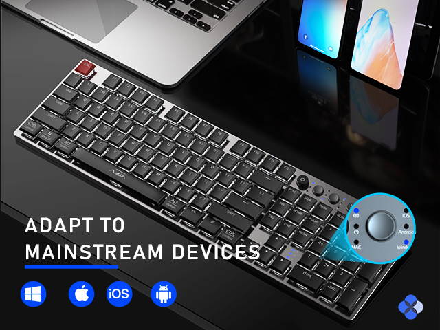 AULA F2090 Mechanical Gaming Keyboard Ultra-thin 104 Keys with 3 Modes(wired+2.4G+bluetooth) Easy-Switch Suitable for PC/MAC/I0S/ Android /Windows