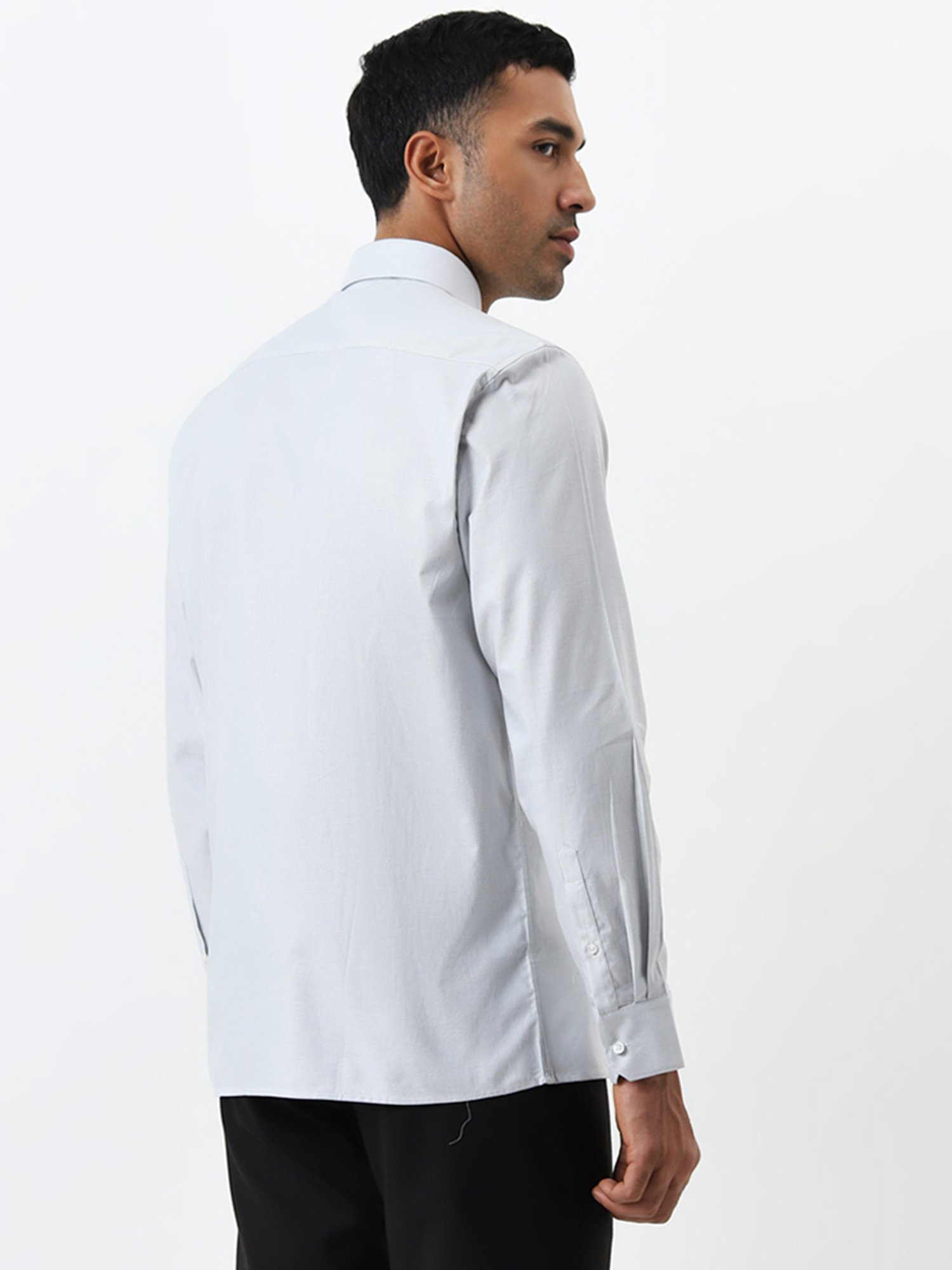WES Formals by Westside Light Grey Self-Patterned Slim-Fit Cotton Shirt