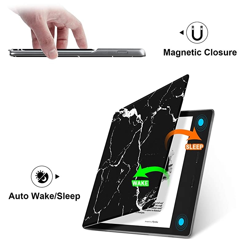 Colorful Case for All-New Kindle Oasis (10th Gen, 2019 Release & 9th Gen, 2017), Premium PU Leather Cover with Auto Wake/Sleep, Strong Adsorption for 7&rsquo;&rsquo;Kindle Oasis, Black-The Marble Pattern