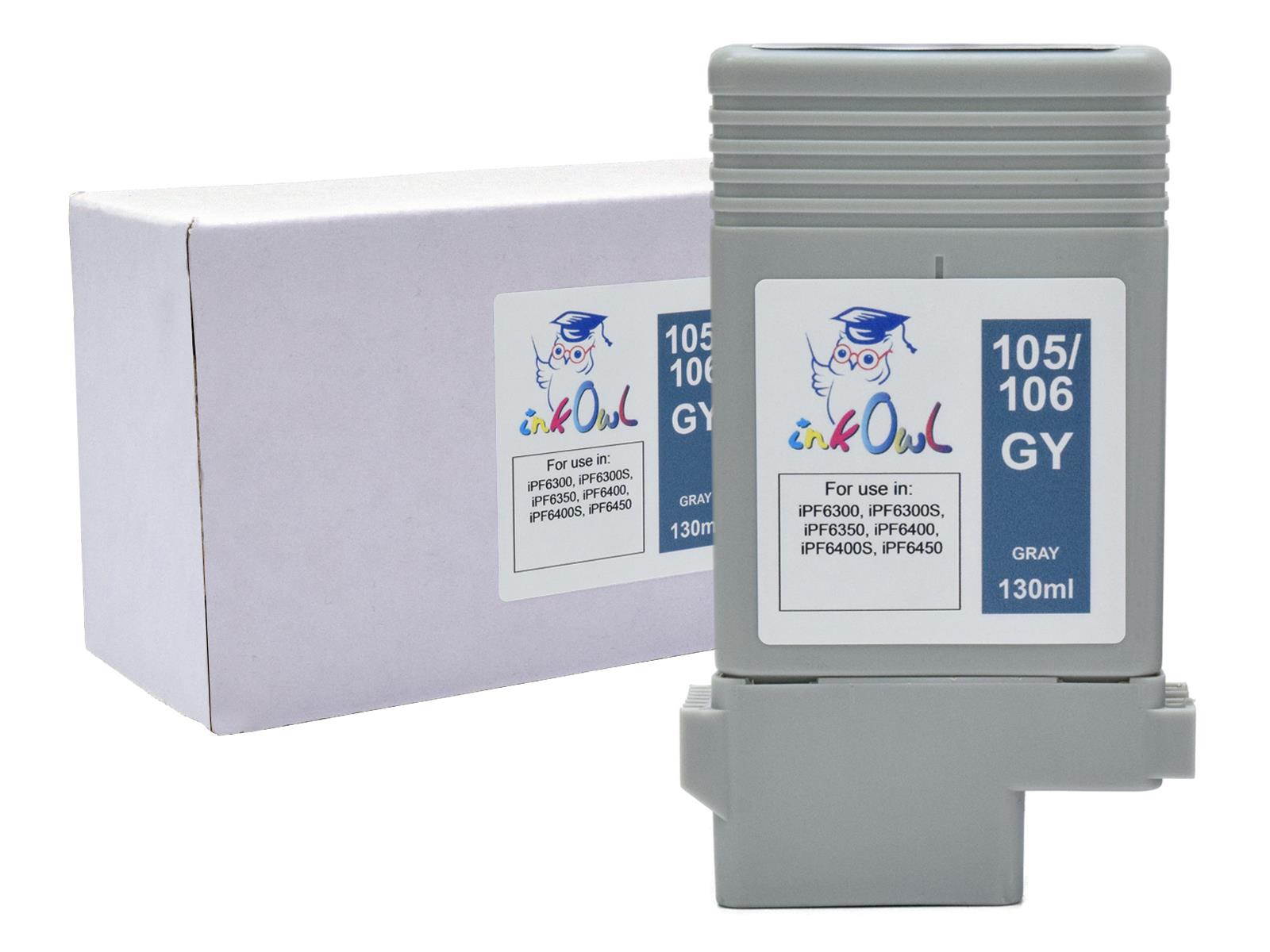 InkOwl Compatible Ink Cartridge Replacement for CANON PFI-105GY, PFI-106GY (130ml, Gray) for iPF6300, iPF6300S, iPF6350, iPF6400, iPF6400S, iPF6450 printers