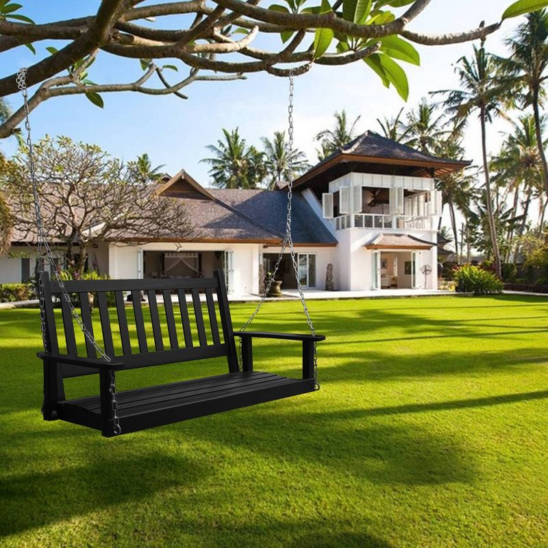 2 Person Outdoor Patio Wooden Porch Swing - Black - Veikous