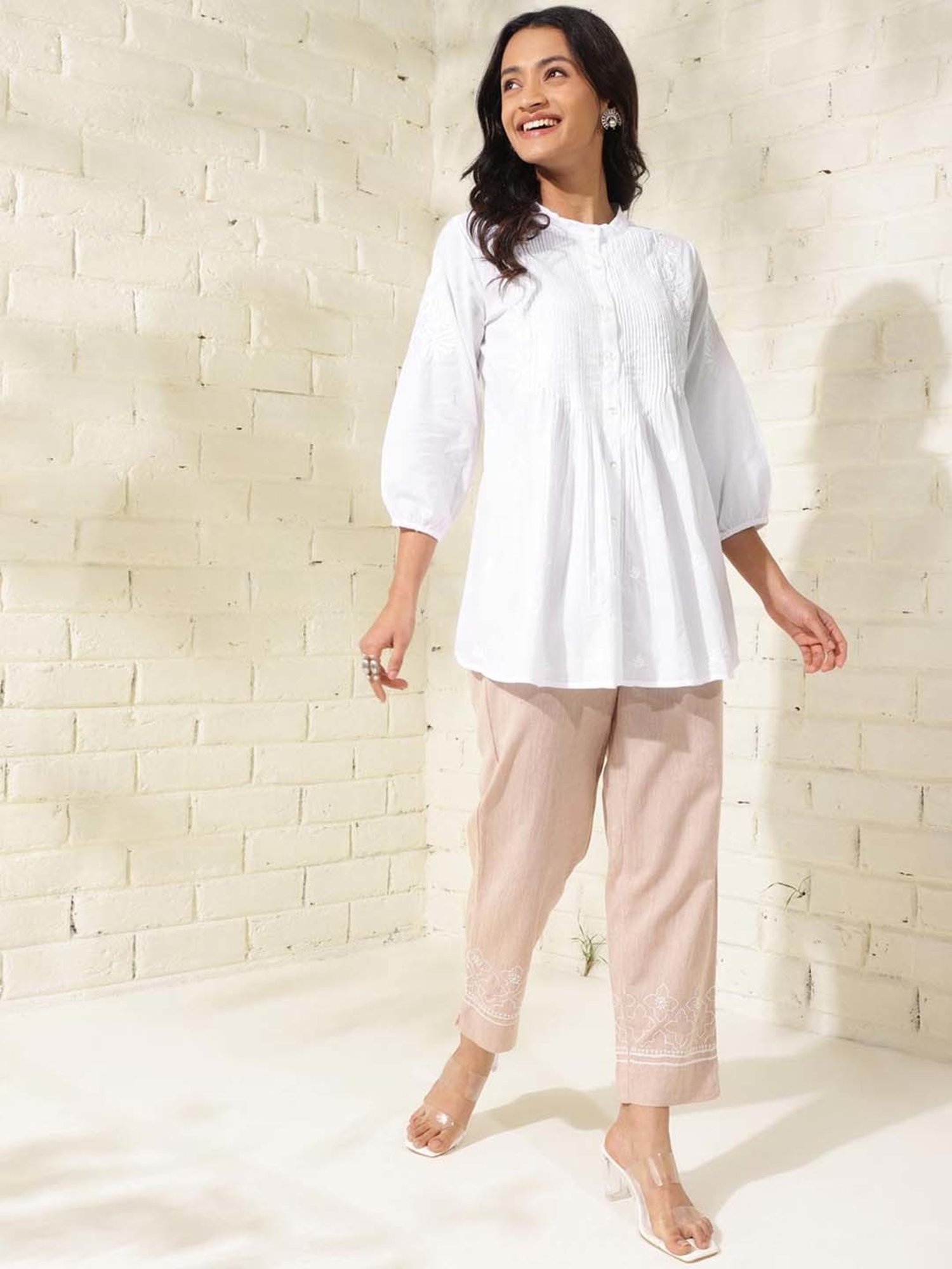 Fabindia White Cotton Embroidered Tunic