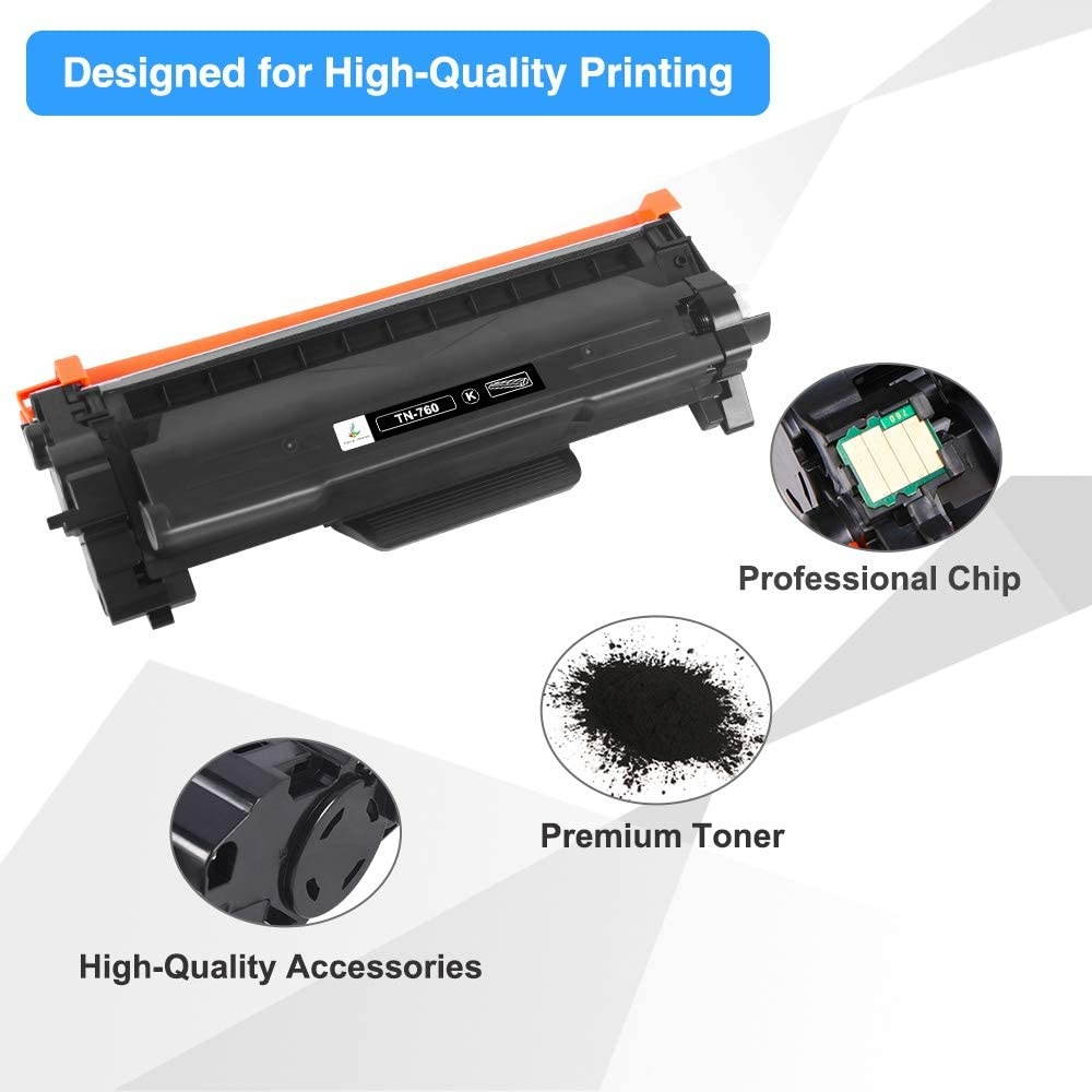 TRUE IMAGE Compatible Toner Cartridge Replacement for Brother TN760 TN730 Brother DCP-L2550dw HL-L2350dw HL-L2395dw MFCL2710dw HLL2390dw MFCL2750dw HLL2370dw Printer Ink High Yield (Black, 2-Pack)