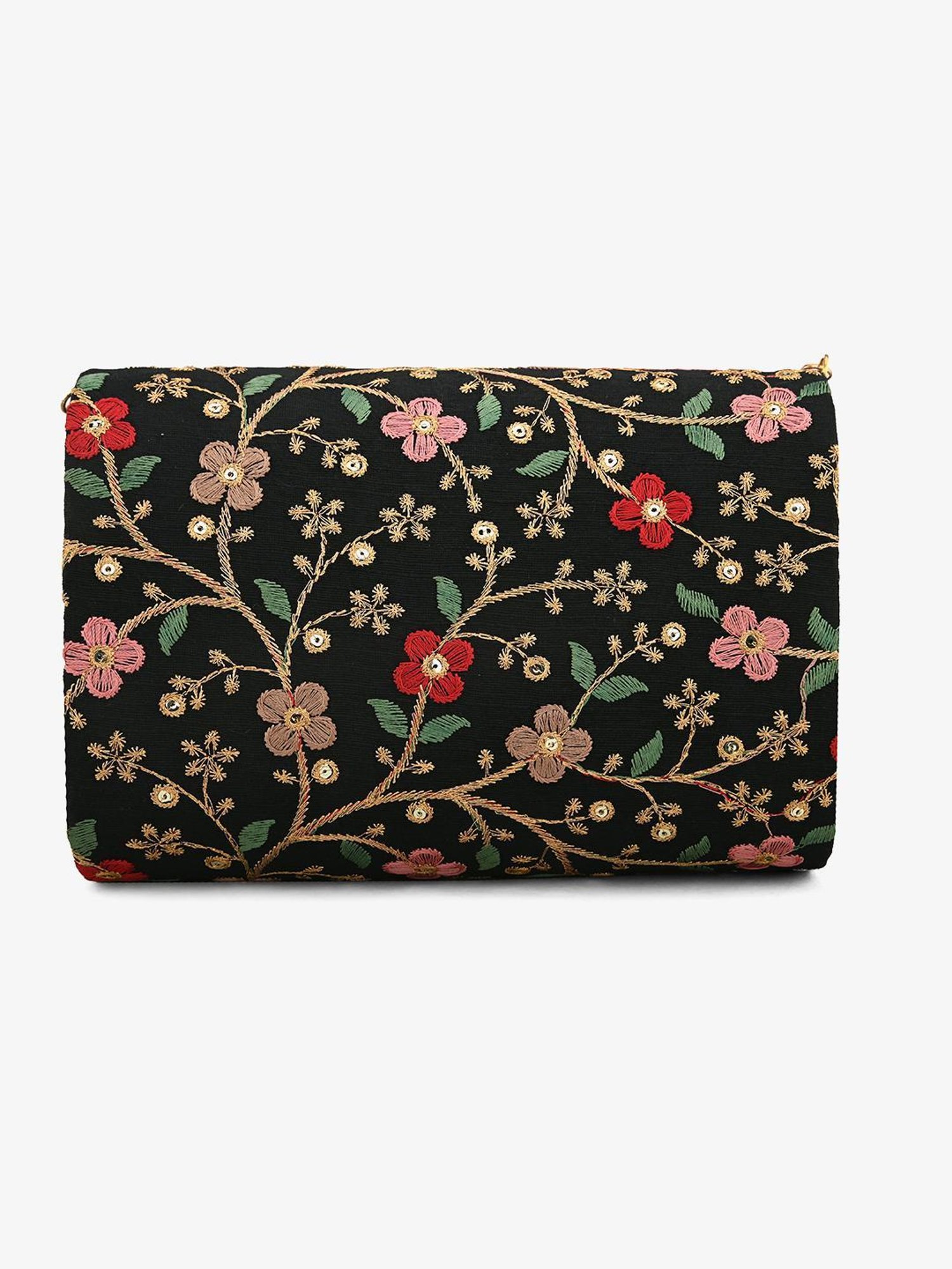 Gaurapakhi Black Embroidered Envelope Clutch