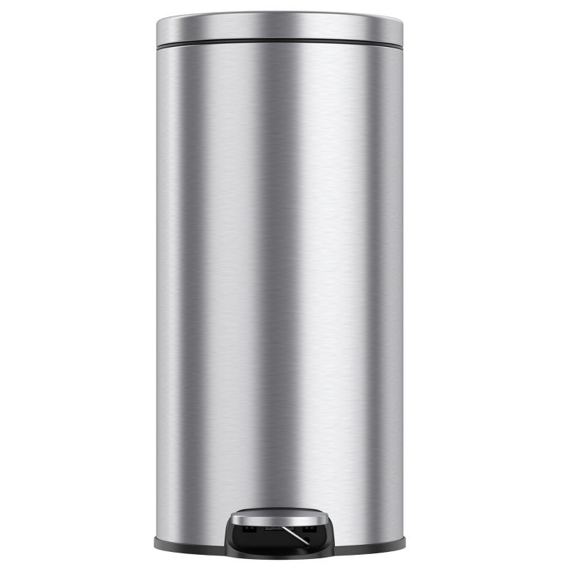 iTouchless Step Pedal Kitchen Trash Can with AbsorbX Odor Filter and Removable Inner Bucket 8 Gallon Round Stainless Steel