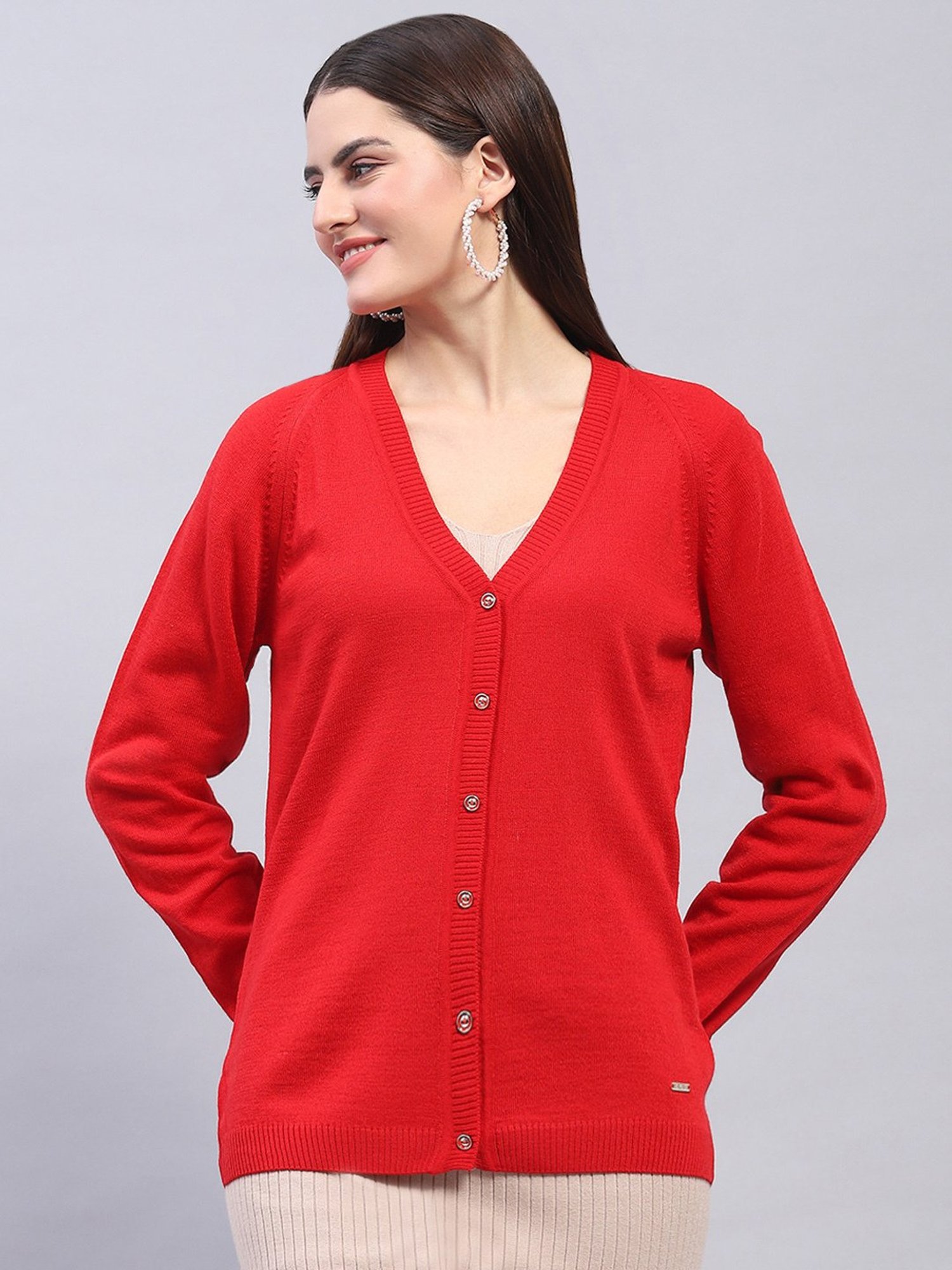 Monte Carlo Red Wool Regular Fit Cardigan