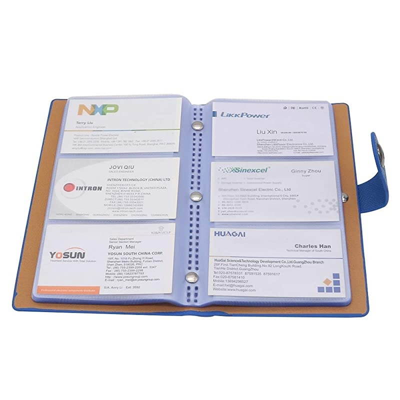 300 Cards PU Leather Business Name Card Books Office Business Card Holder Credit Cards Organizer Blue