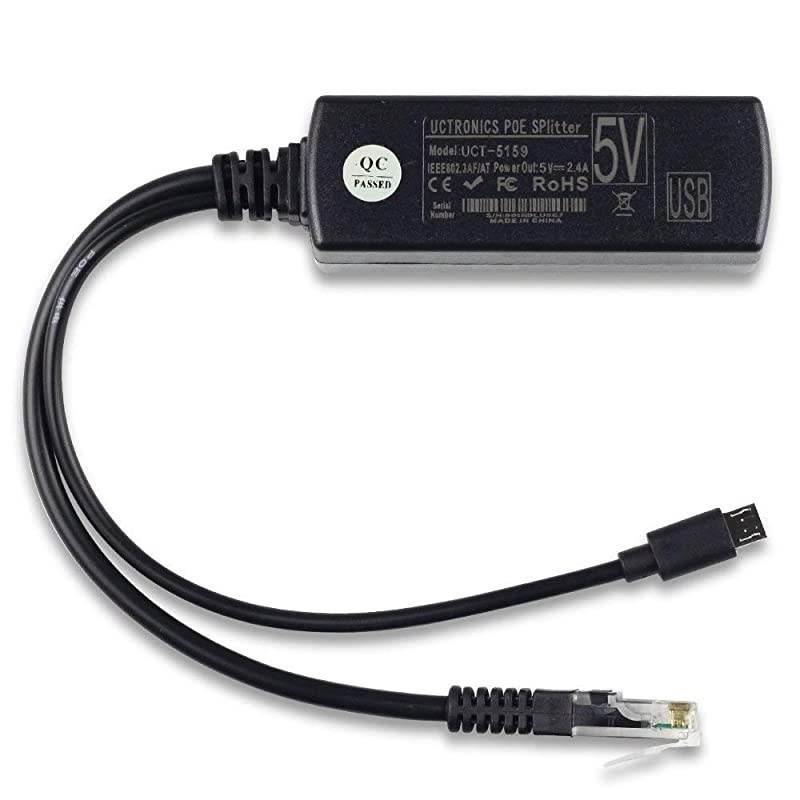 IEEE 802.3af Micro USB Active PoE Splitter Power Over Ethernet 48V to 5V 2.4A for Tablets, Dropcam or Raspberry Pi (48V to 5V 2.4A)