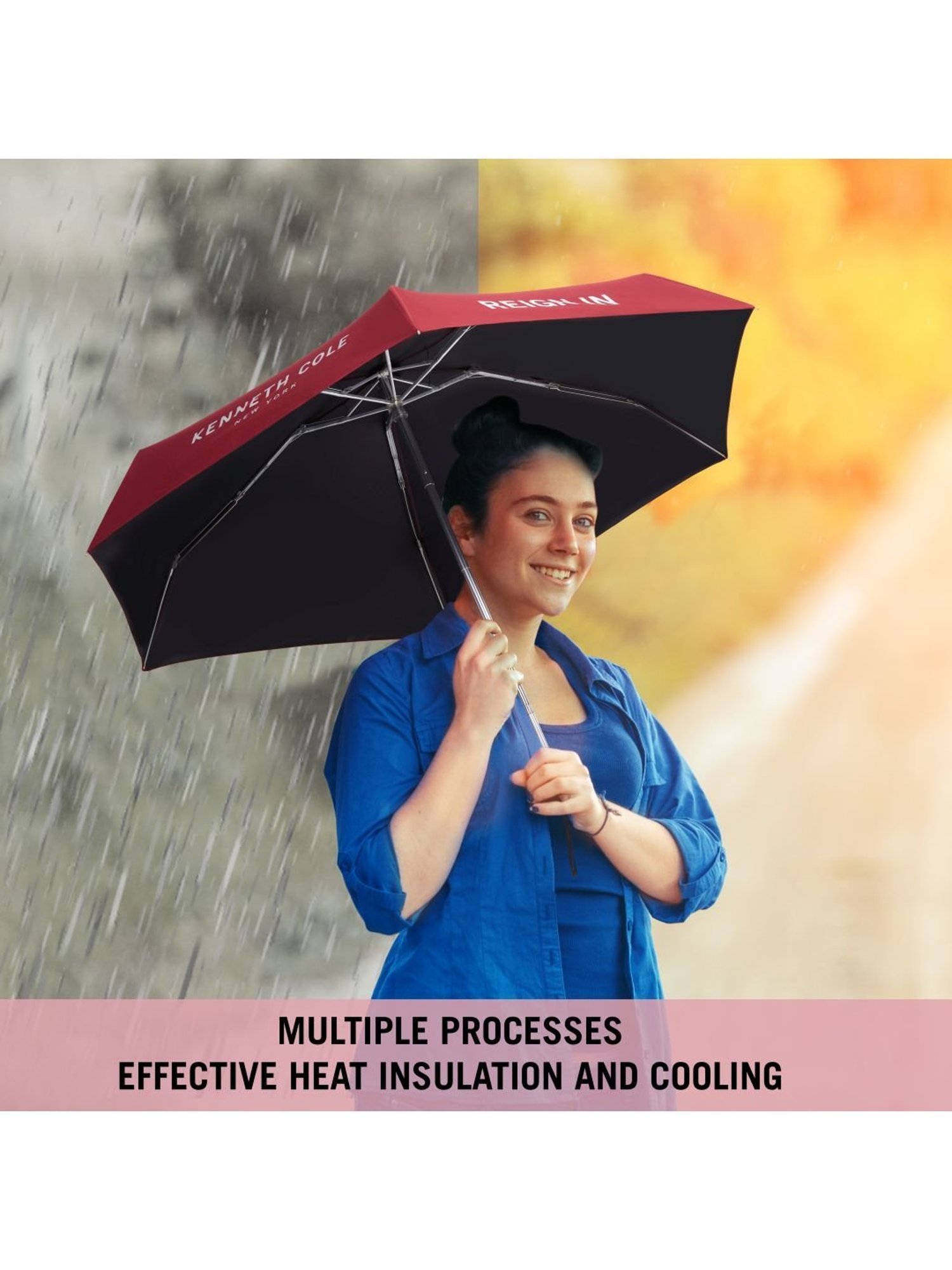 Kenneth Cole New York Mini 3 Fold UV Protection Red Umbrella