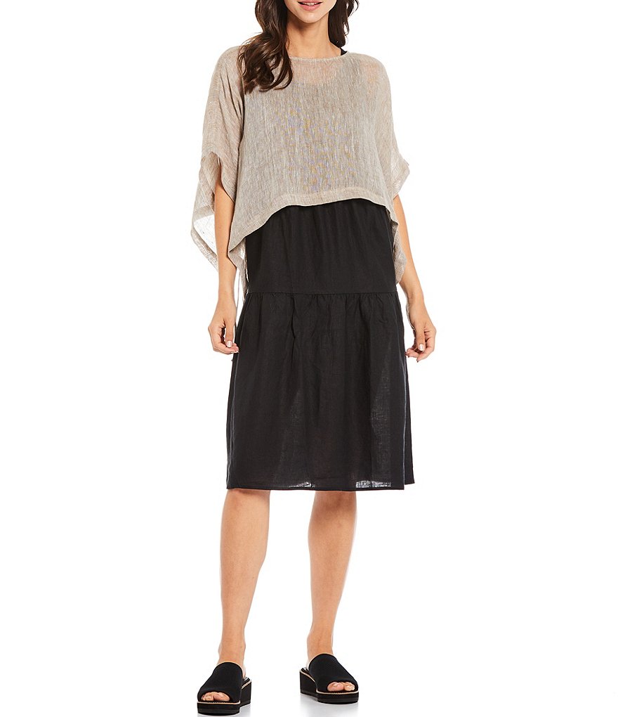Eileen Fisher Organic Linen Jewel Neck Cropped Poncho