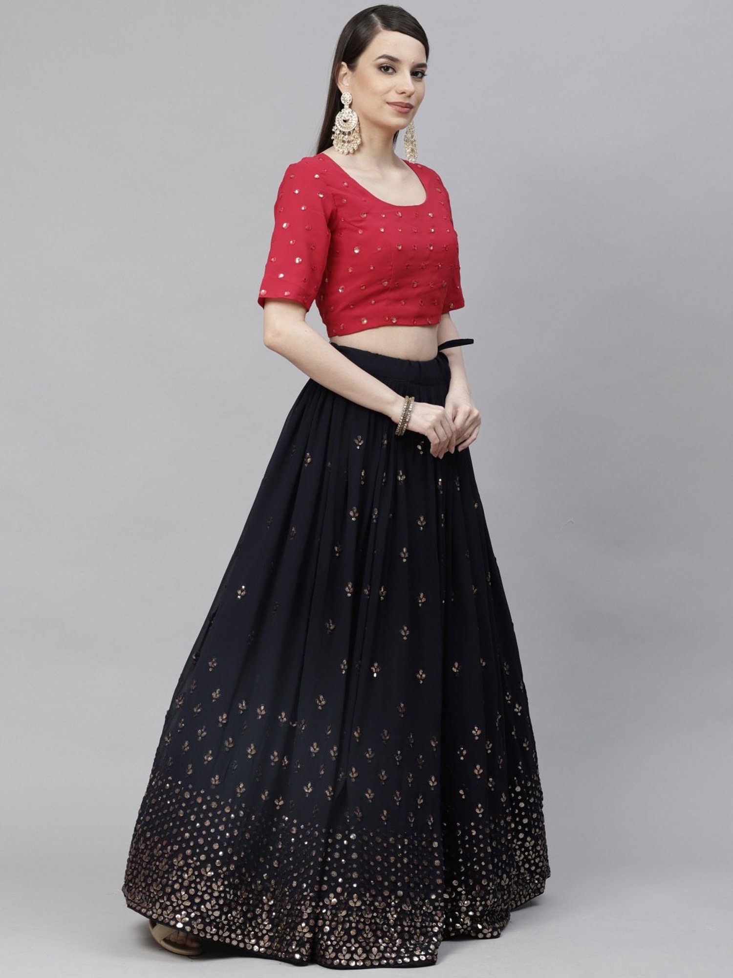 SHUBHKALA Navy Embellished Lehenga and Choli Set With Dupatta