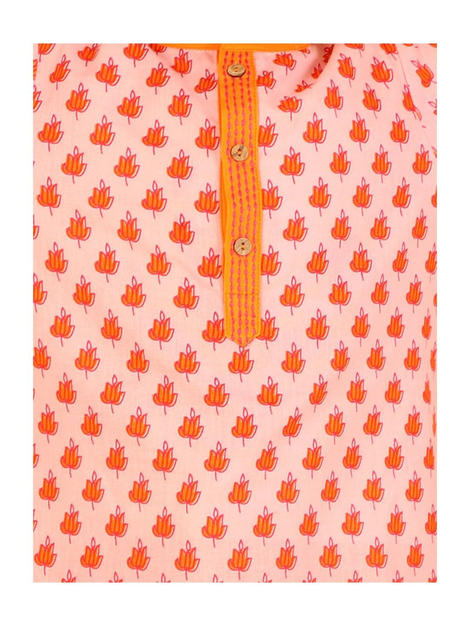 Lil Drama Kids Light Pink & Orange Floral Print Full Sleeves Kurta with Pyjamas