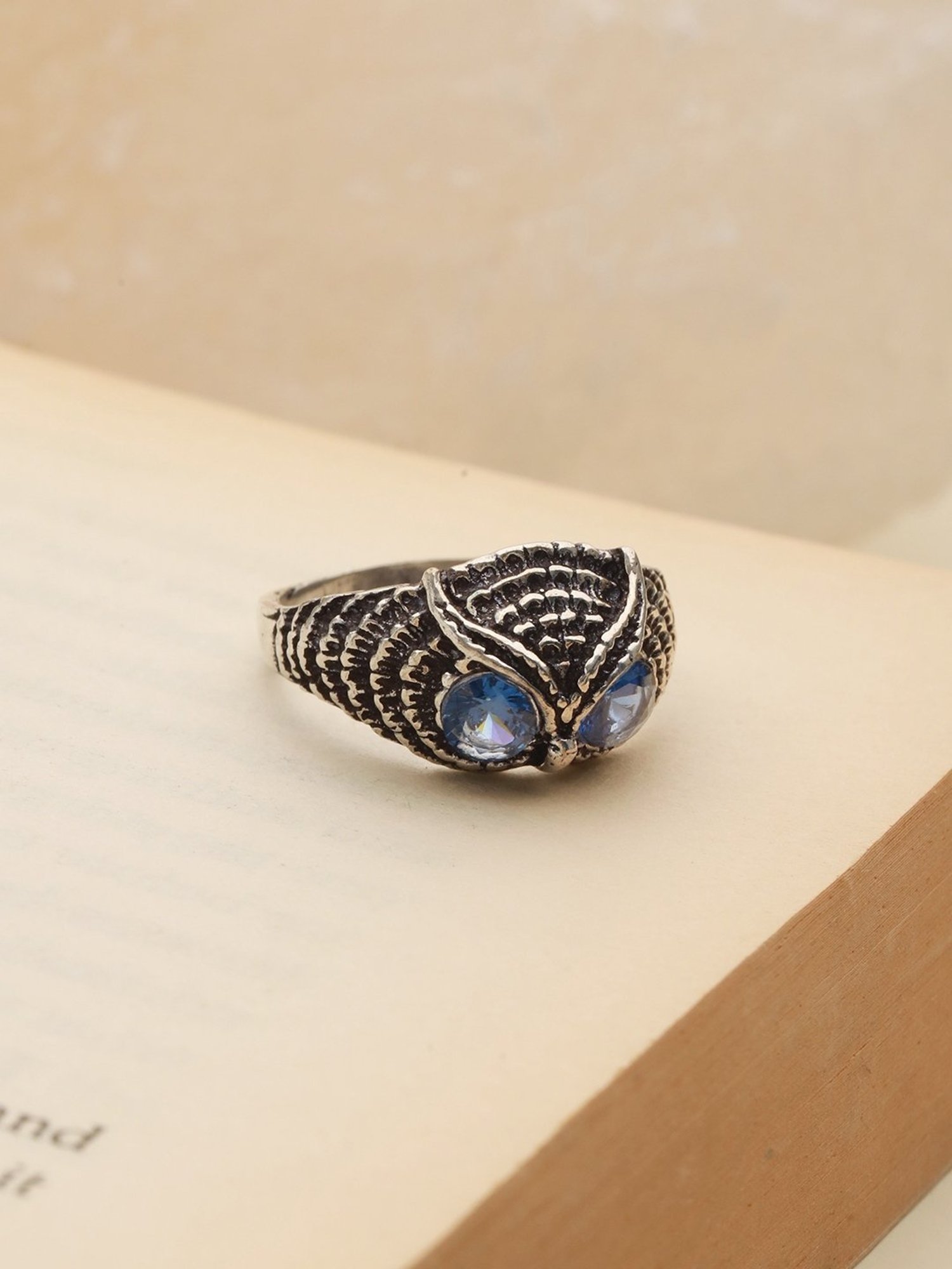 Bold by Priyaasi Blue-Eyed Owl Blue Casual Ring for Men