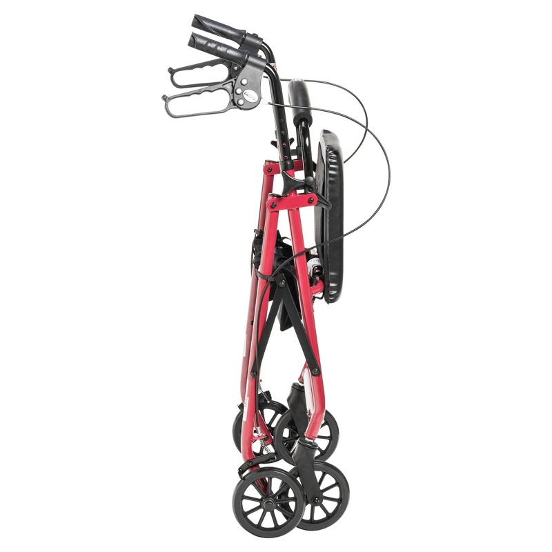 Drive Medical Walker Rollator with 6" Wheels, Fold Up Removable Back Support and Padded Seat, Red