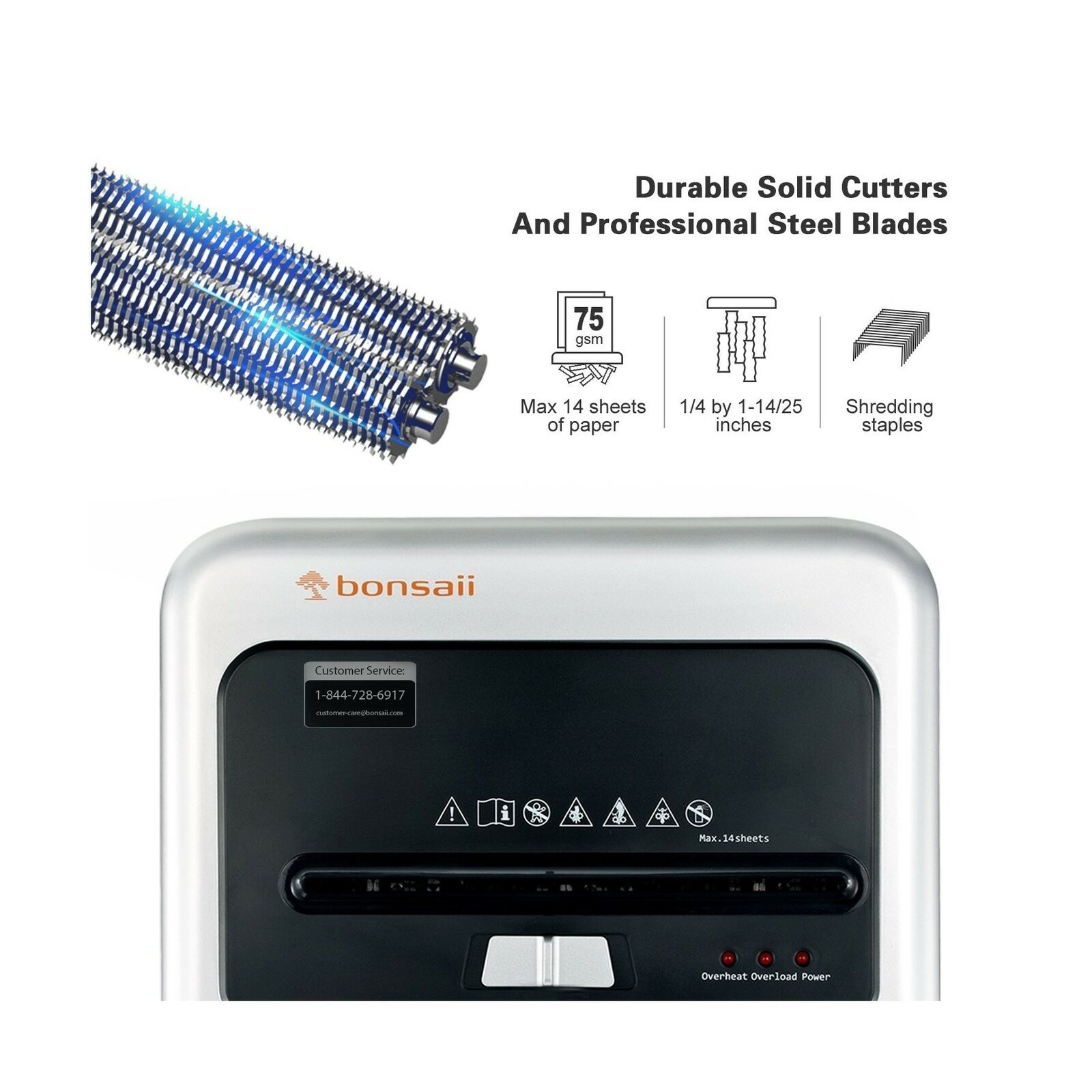 Bonsaii 14-Sheet Cross-Cut Heavy Duty Paper Shredder, 30-Minute Continuous Running Time, Credit Card/Staples Shredders for Office, Quiet Shredding Machine with Jam Proof System (C169-B)