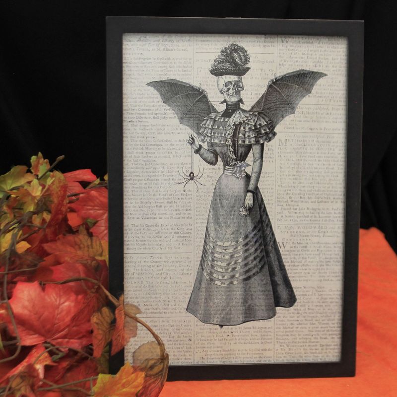 Home Decor 17.0" Vintage Skeleton Plaque Bat Wings Spider Bones  -  Wall Sign Panels