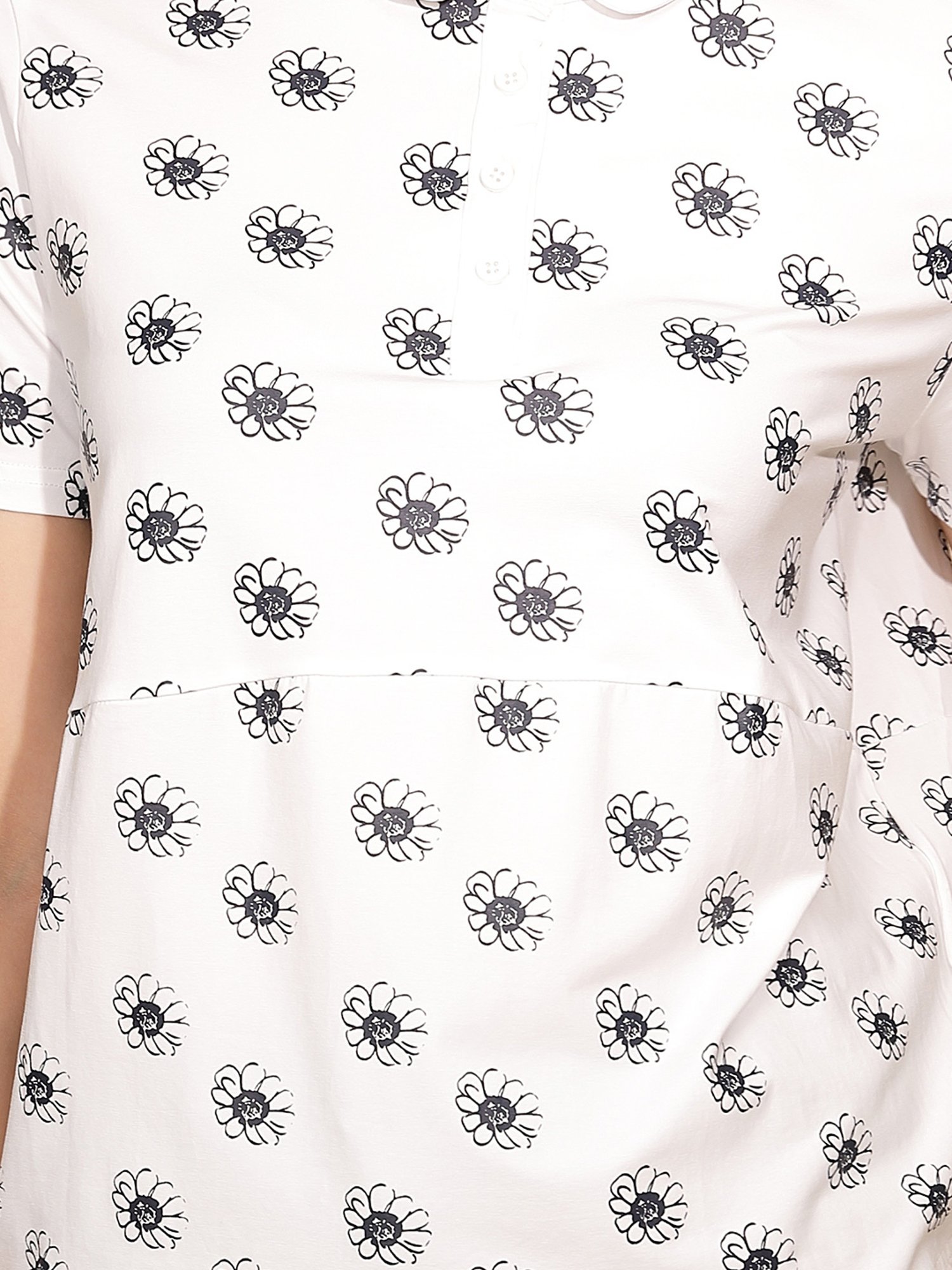 Global Republic White Floral Print Polo T-Shirt