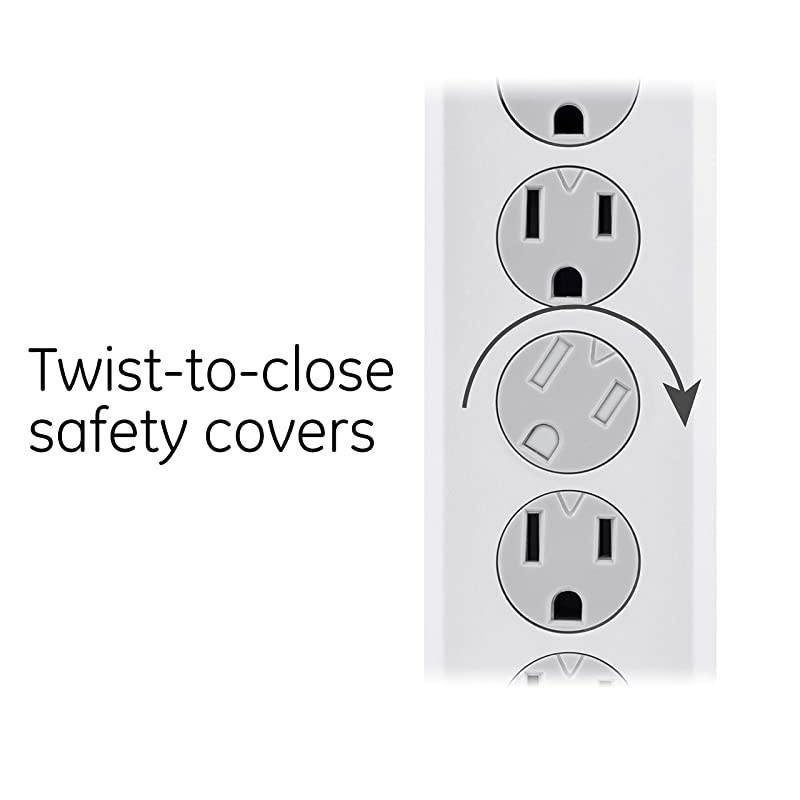 6 Outlet Sur Protector 15 Ft Extension Cord Power Strip 800 Joules Flat Plug TwisttoClose Safety Covers White 50768