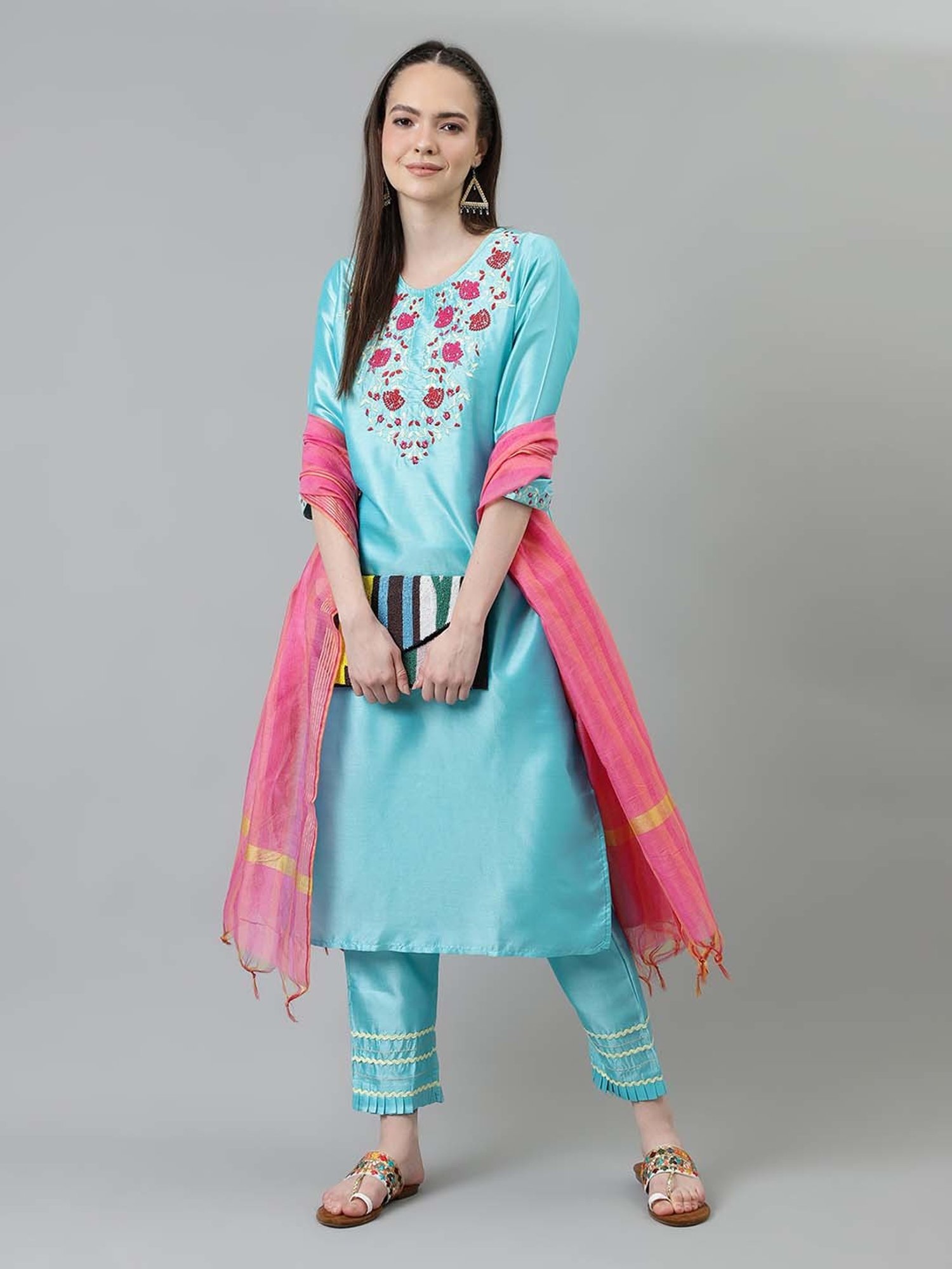 URBAN MYSTIC Black Rayon Embroidered Kurta & Sharara Set