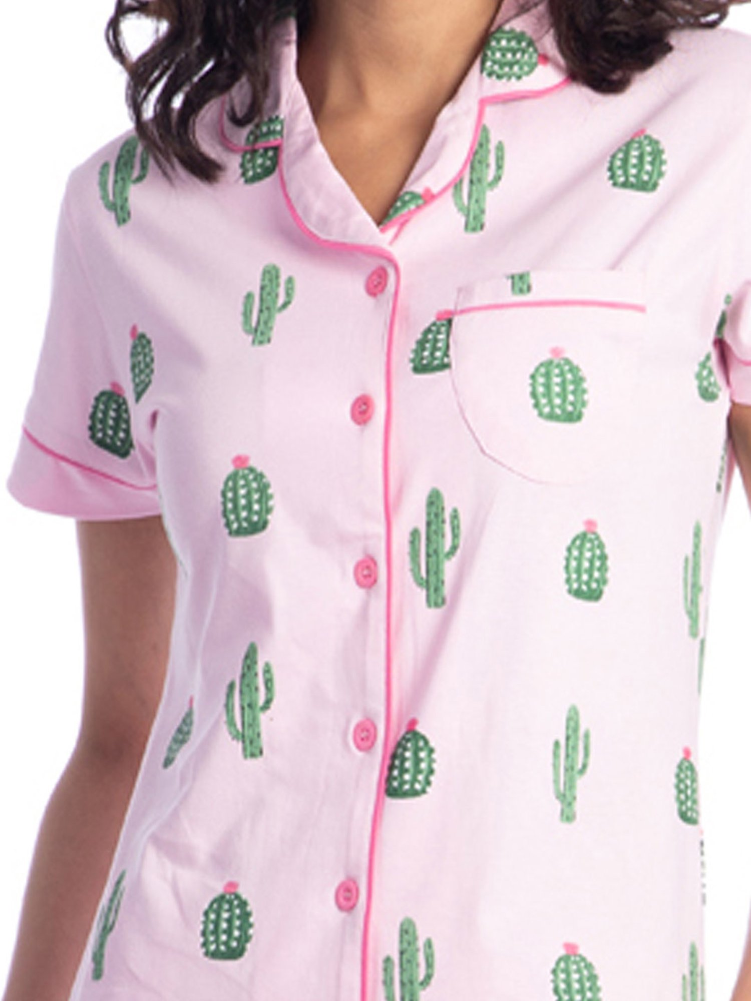 Nite Flite Pink & Green Printed Shirt With Pyjamas