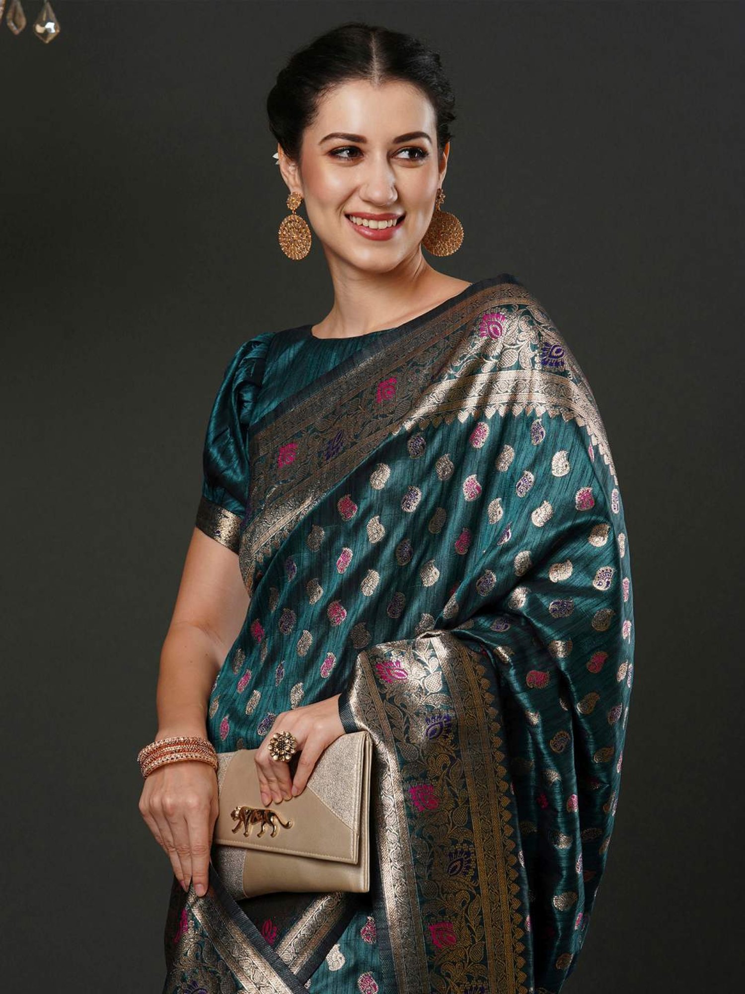 Saree Mall Blue Woven Saree With Unstitched Blouse