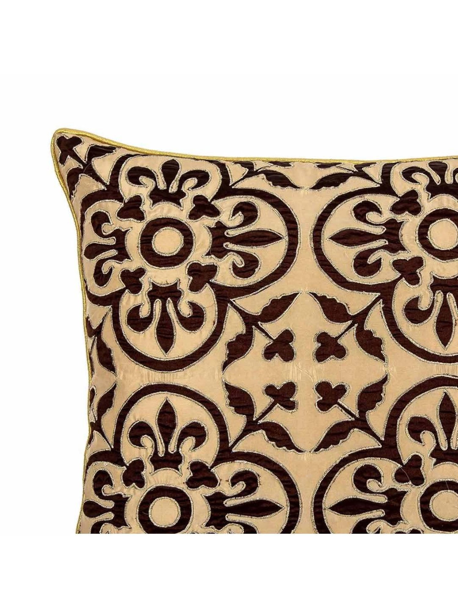 Home4U Beige & Brown Velvet Large Cushion Cover - Set of 1