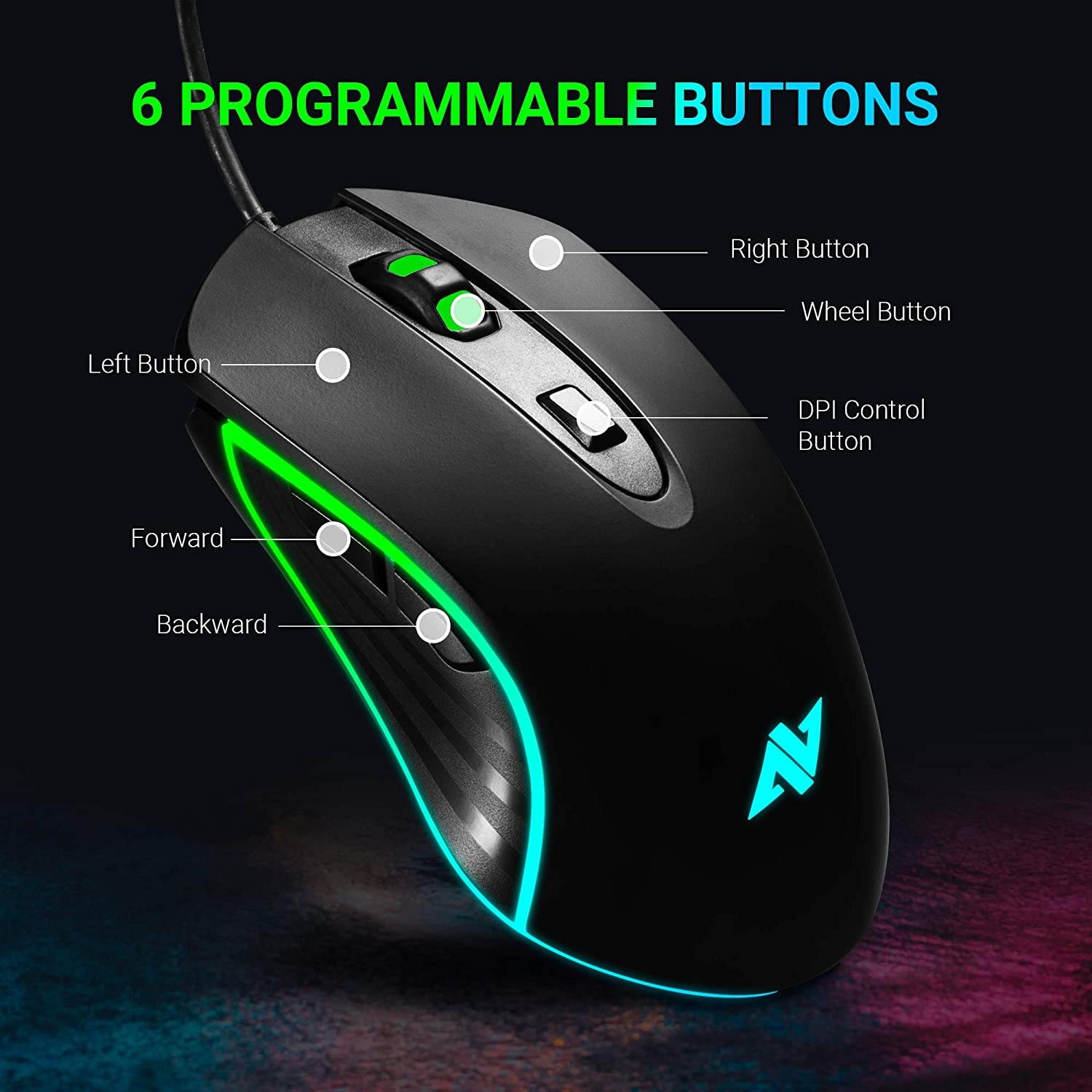 ABKONCORE M30 Gaming Mouse Wired USB Computer Mice for Game & Daily 6 Programmable Buttons Chroma RGB Backlit 3500 DPI Adjustable Comfortable Grip Ergonomic Mice for PC Laptop Mac Windows