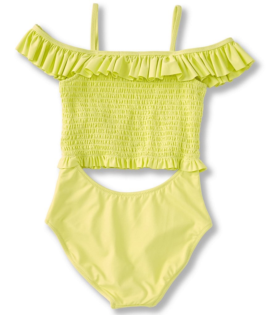 Habitual Big Girls 7-16 Cold-Shoulder Smocked Cutout Monokini Swimsuit