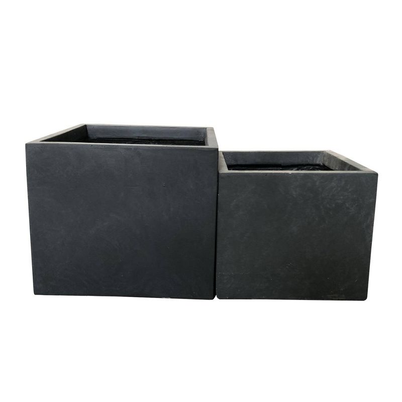 Set of 2 Kante Lightweight Modern Outdoor Concrete Square Planter Graphite Black - Rosemead Home & Garden, Inc.