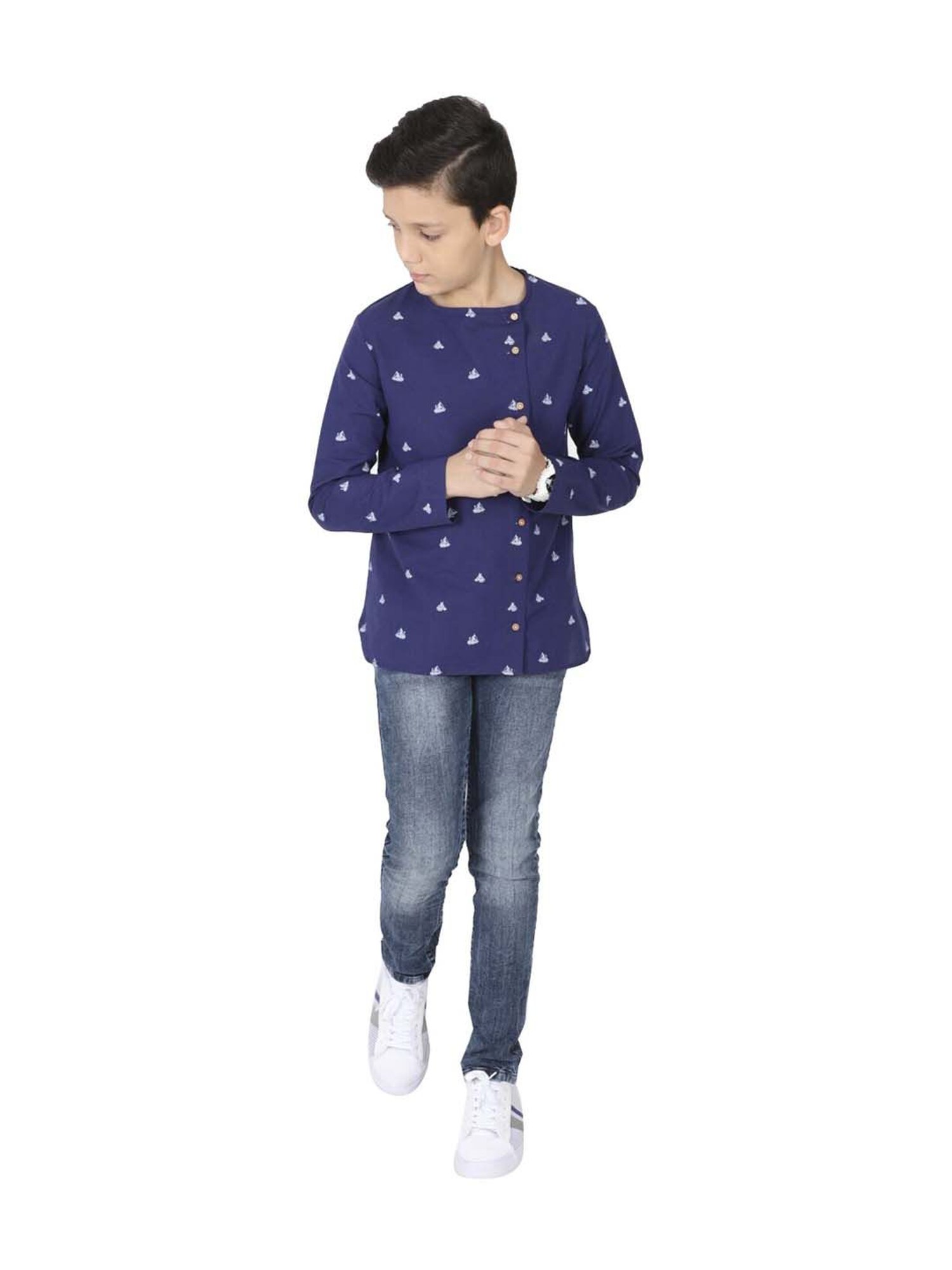 Manet Kids Blue Cotton Printed Shirt