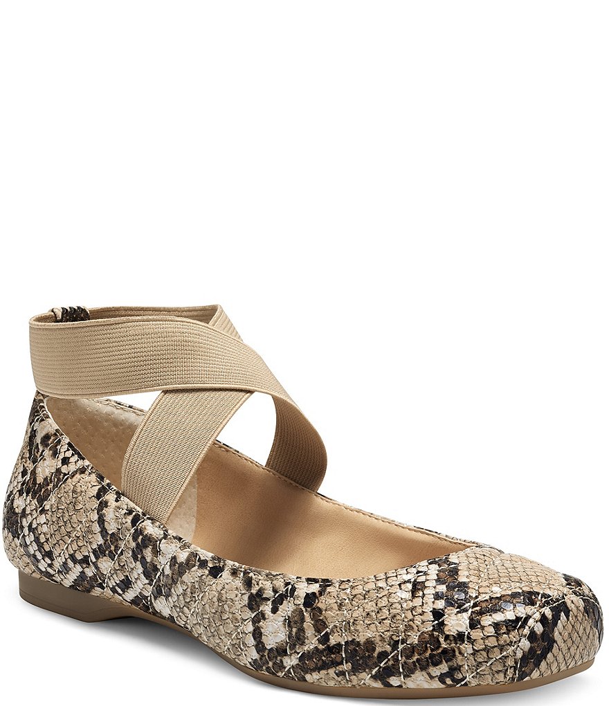 Jessica Simpson Mandalay7 Snake Square-Toe Criss Cross Ankle Strap Ballet Flats