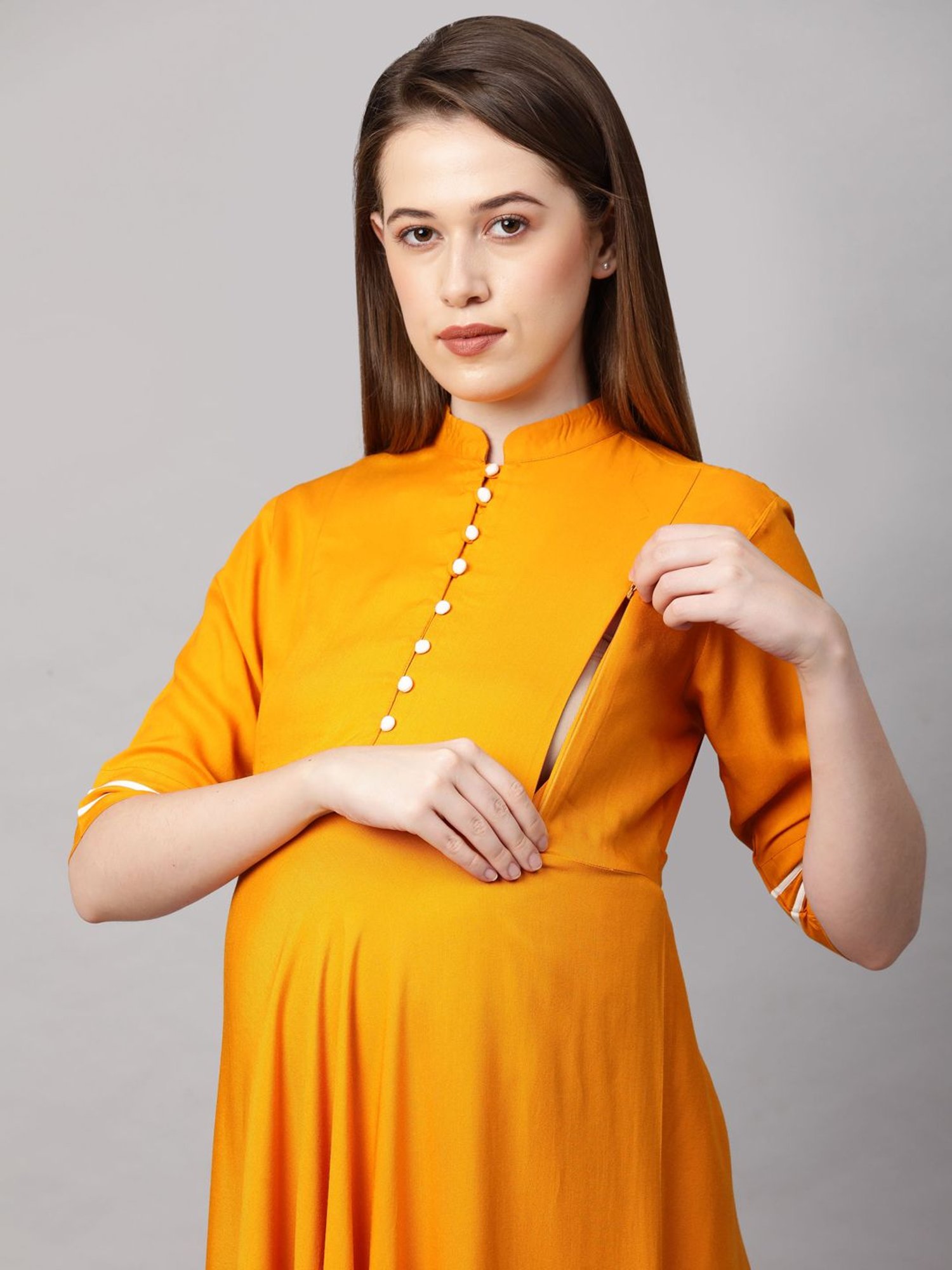 MomToBe Yellow Regular Fit Maternity Kurta