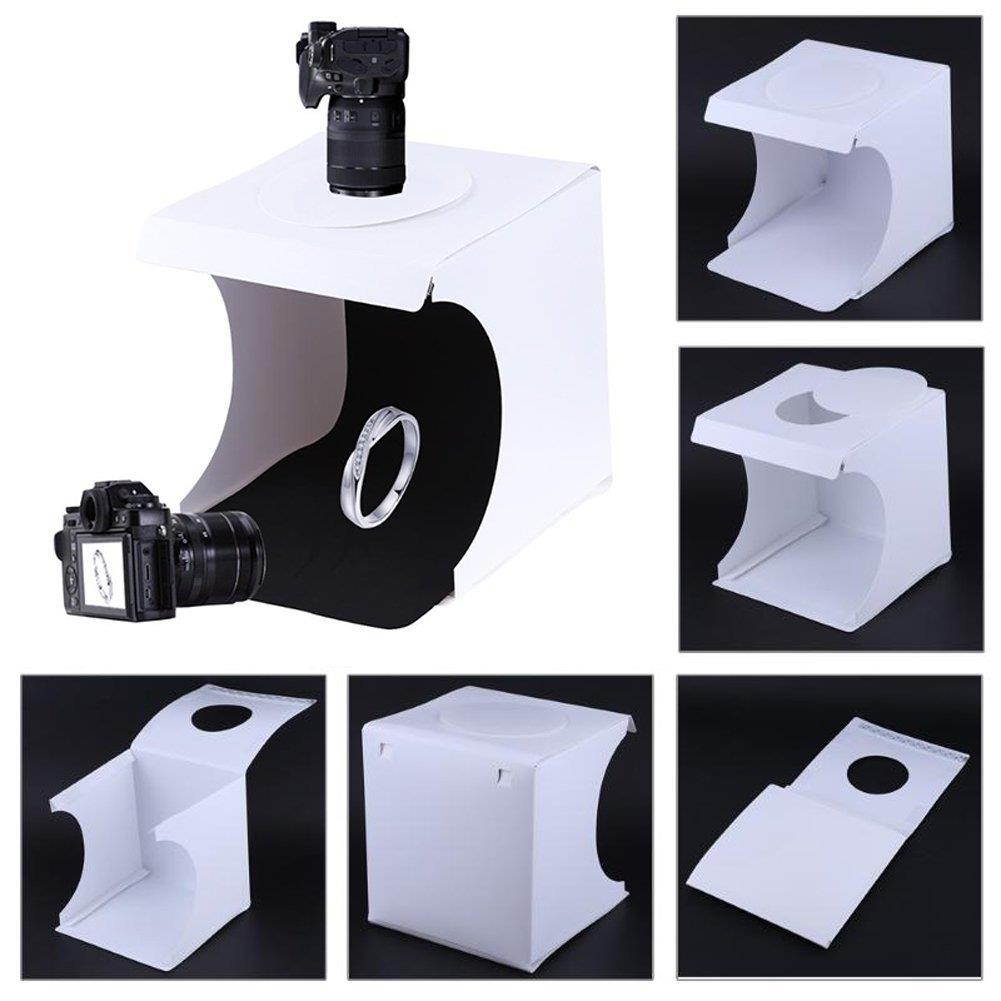 EIGIIS Foldable Photography Light Box Photo Studio Tent with LED Light Strips White and Black Backdrops