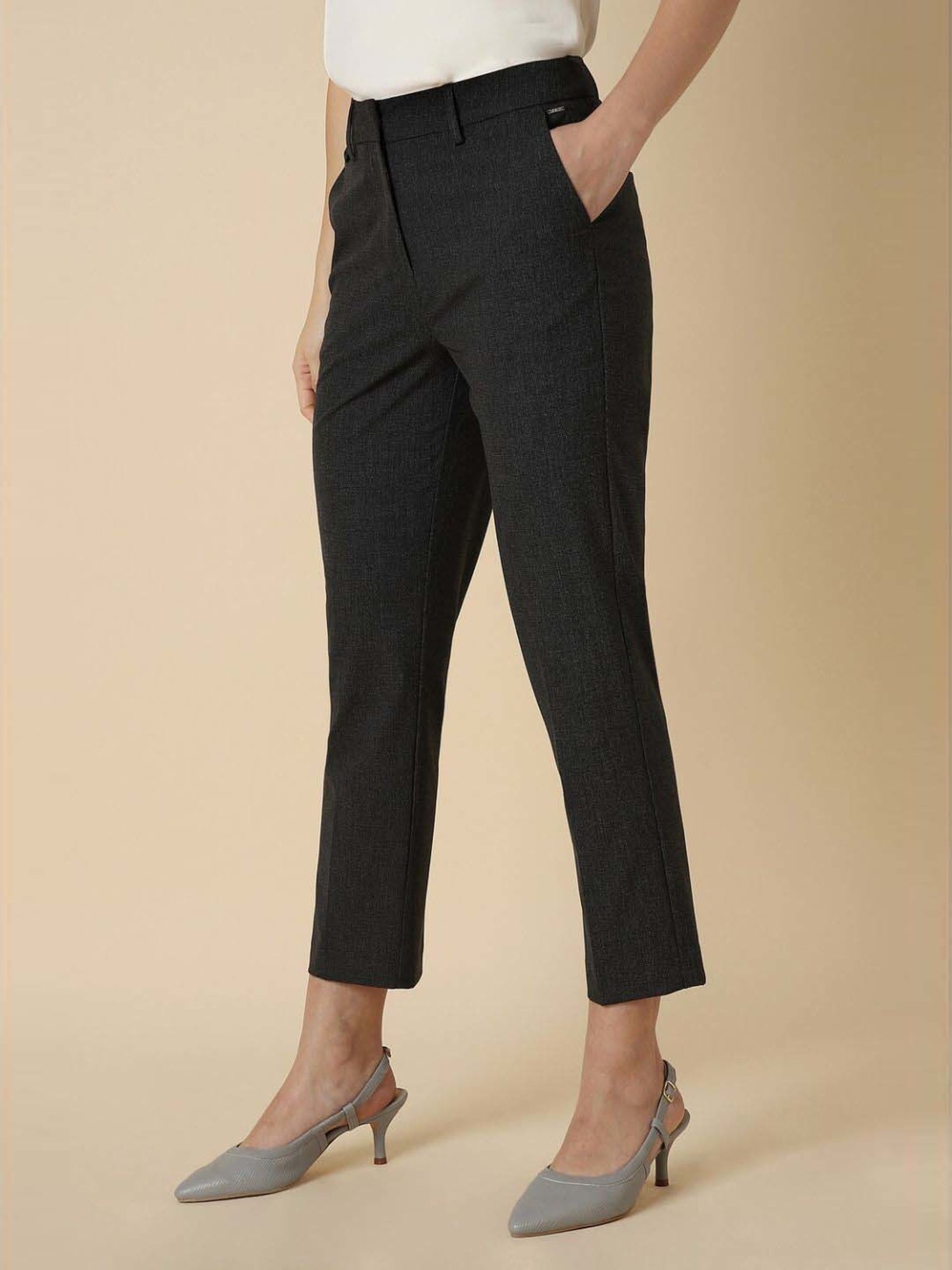 Allen Solly Black Textured Formal Trousers
