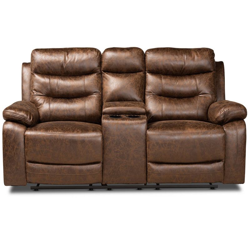 Beasely Faux Leather Upholstered 2 Seater Reclining Loveseat Brown - Baxton Studio