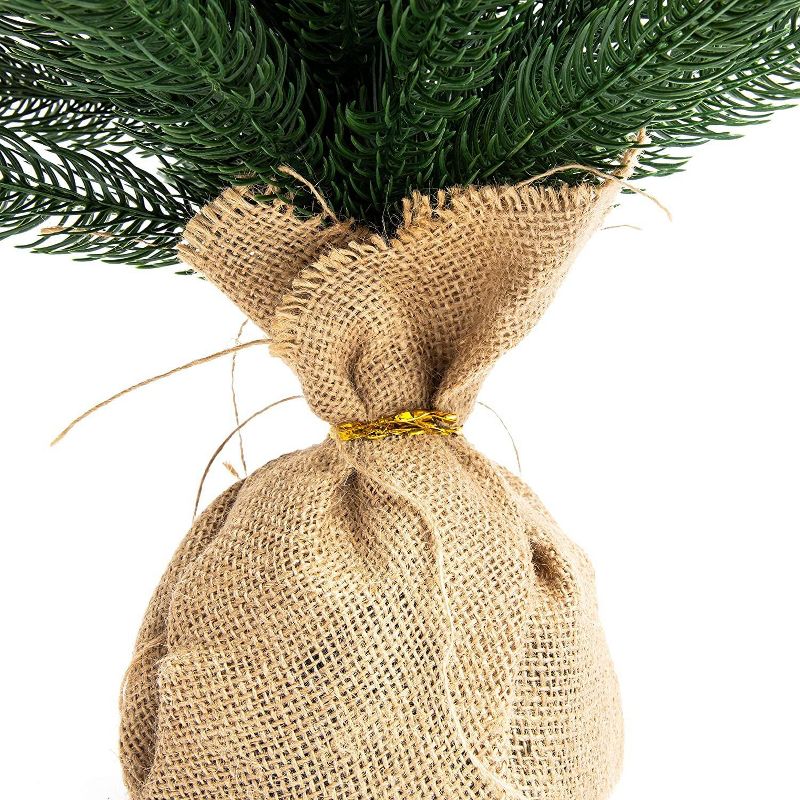 Okuna Outpost Mini Christmas Decoration Pine Tree, Burlap Wrapped Plants (17 in)