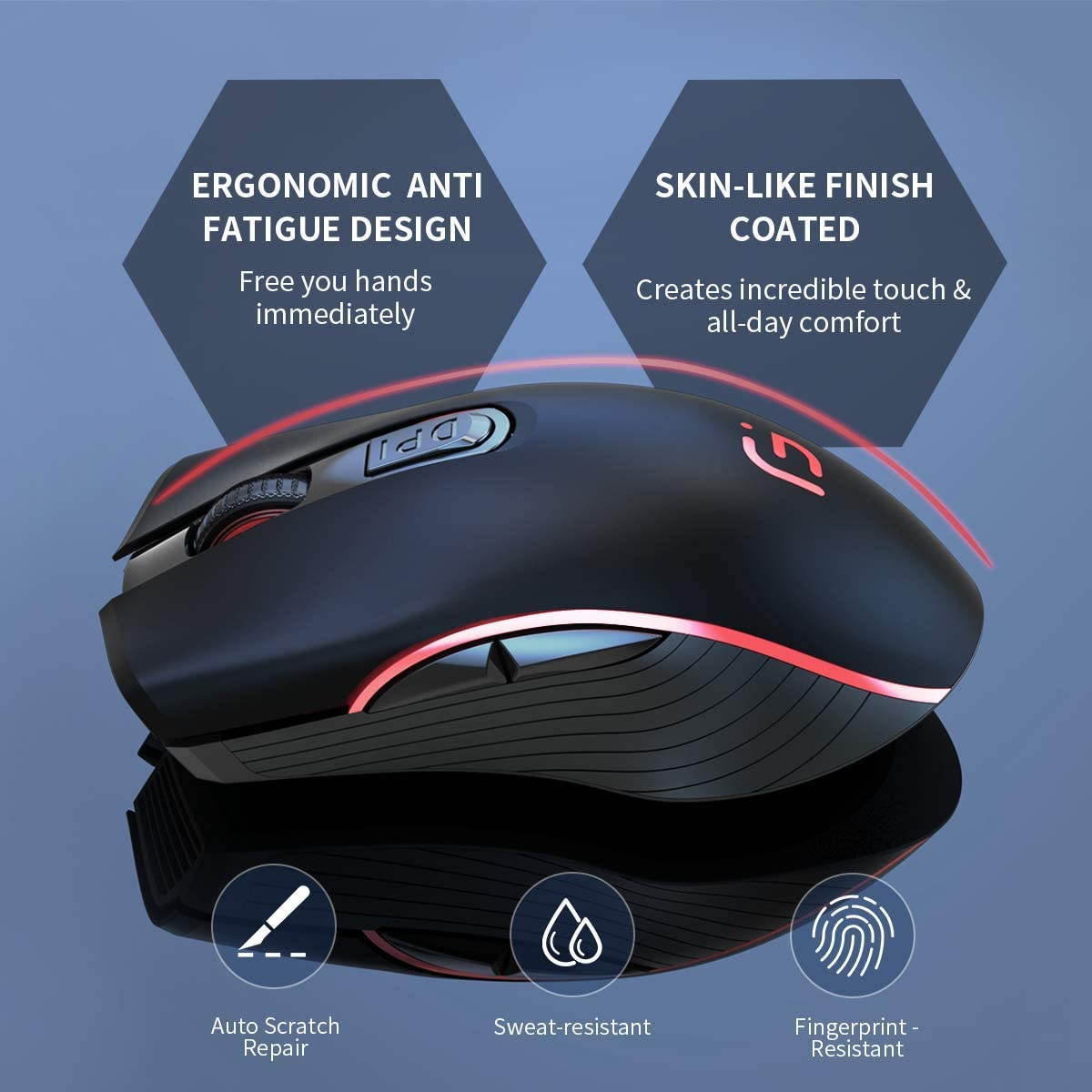 Silent Click Wireless Mouse for Laptop - Light up Rechargeable USB Cordless Mice for Computer, 3 DPI up to 2400, [Queit] Comfort & Smooth LED RGB Mouse for PC Tablet Chromebook Microsoft Windows Mac