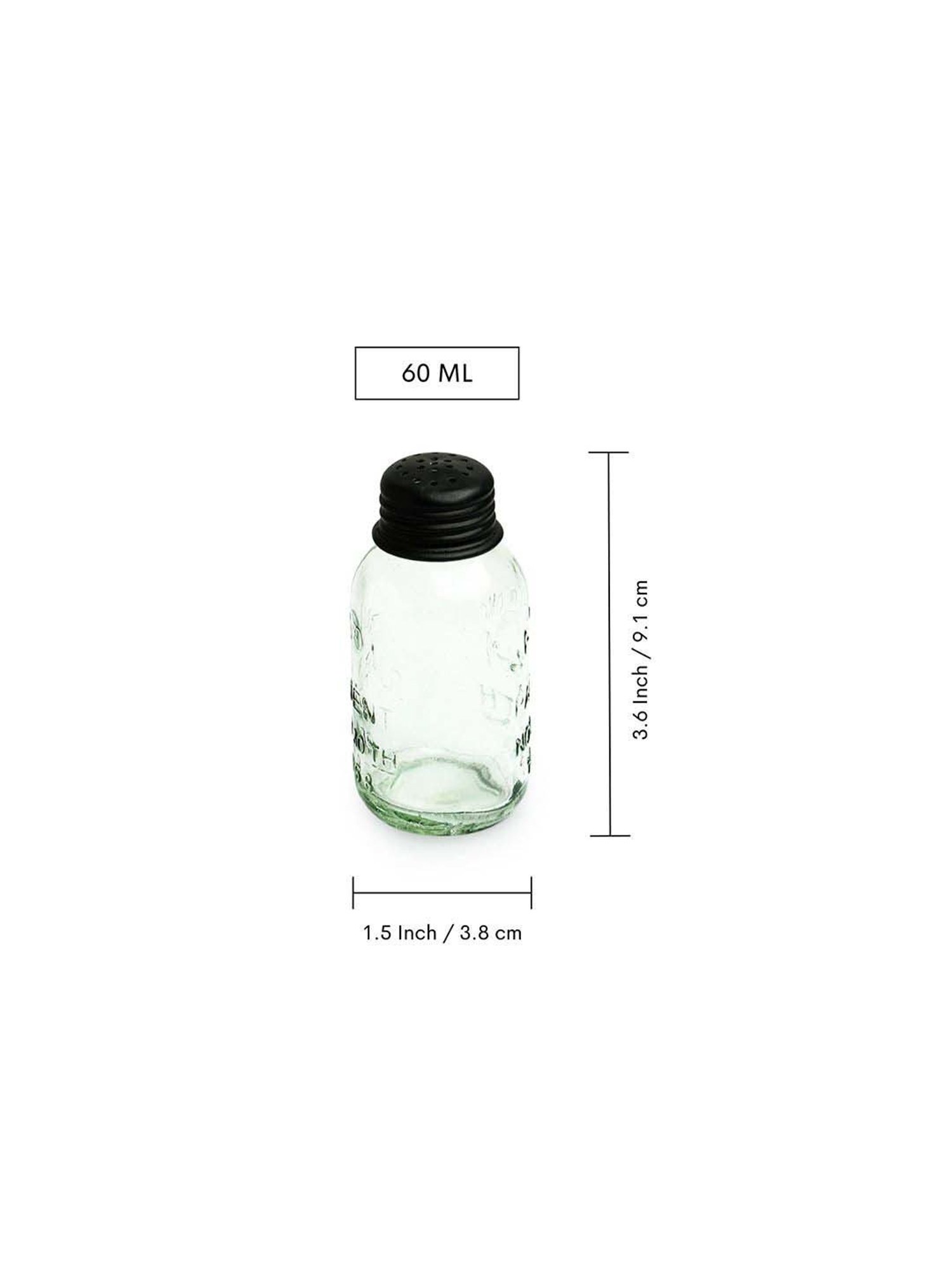 ExclusiveLane Transparent & Black Glass Mason Bottle Salt & Pepper Shakers Set