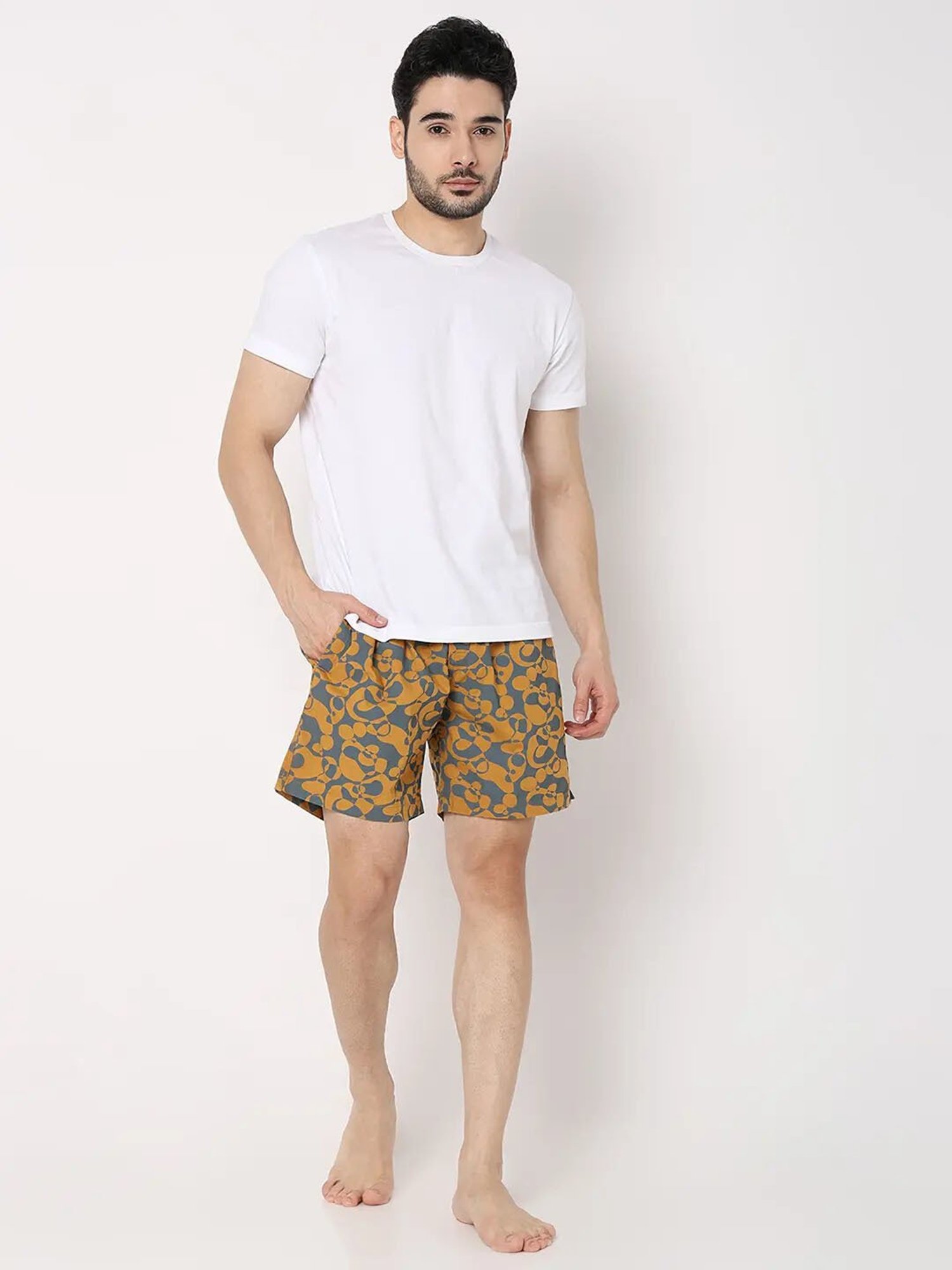 UnderJeans by Spykar Yellow Printed Boxer Shorts