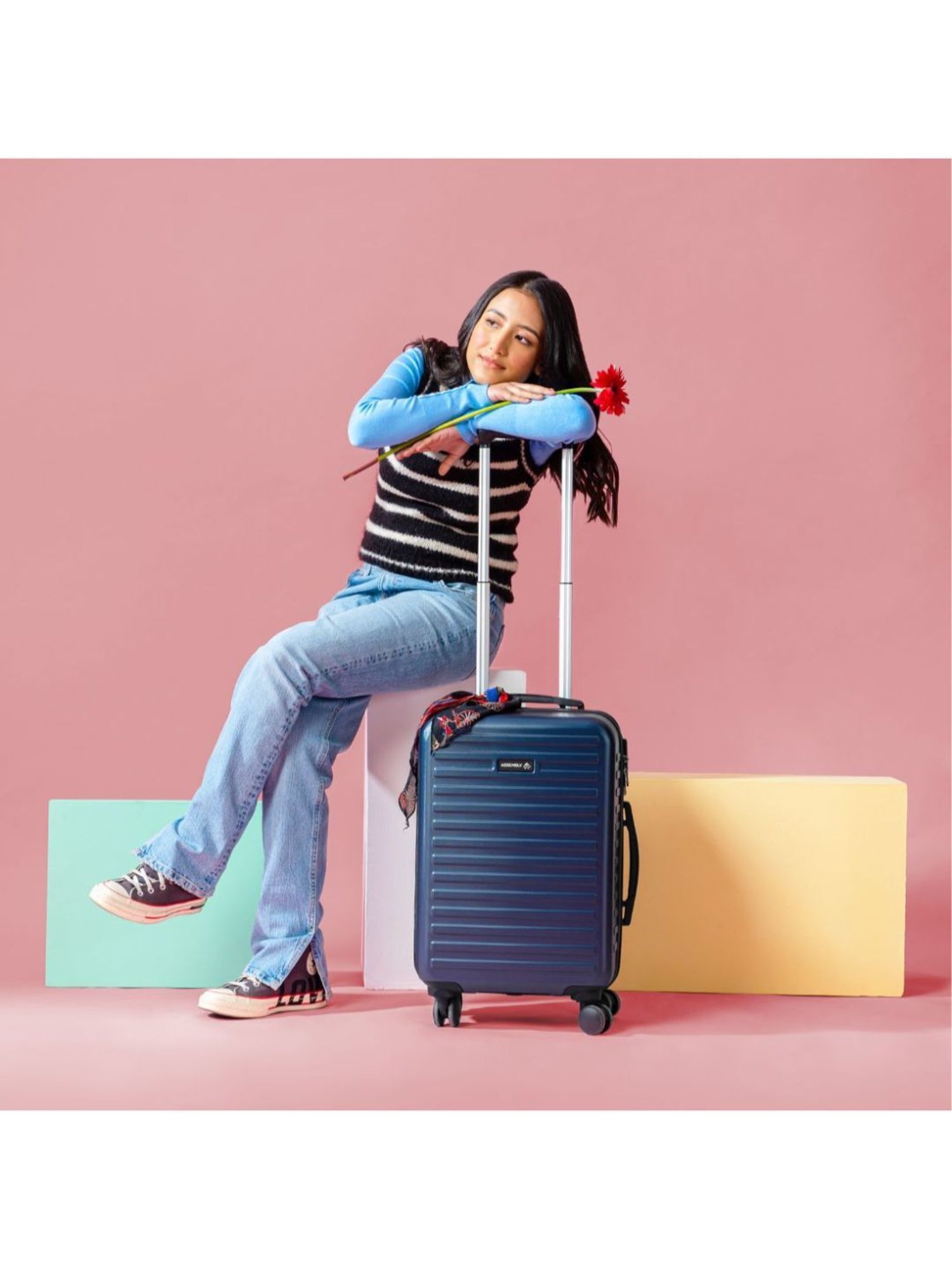 Assembly Blue Textured Trolley Bag Set of 2 - 20 inch & 24 inch