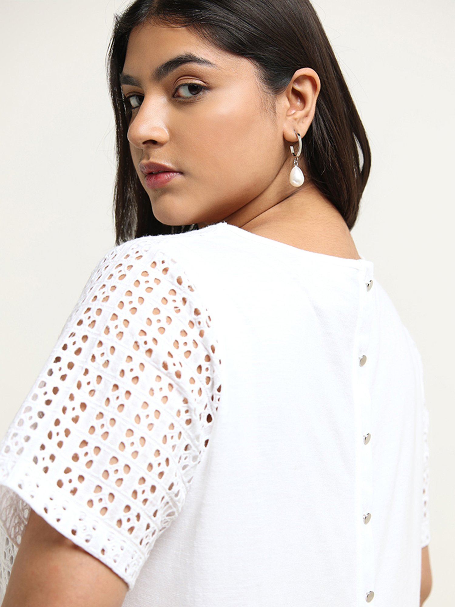 Gia by Westside White Eyelet Knit Top