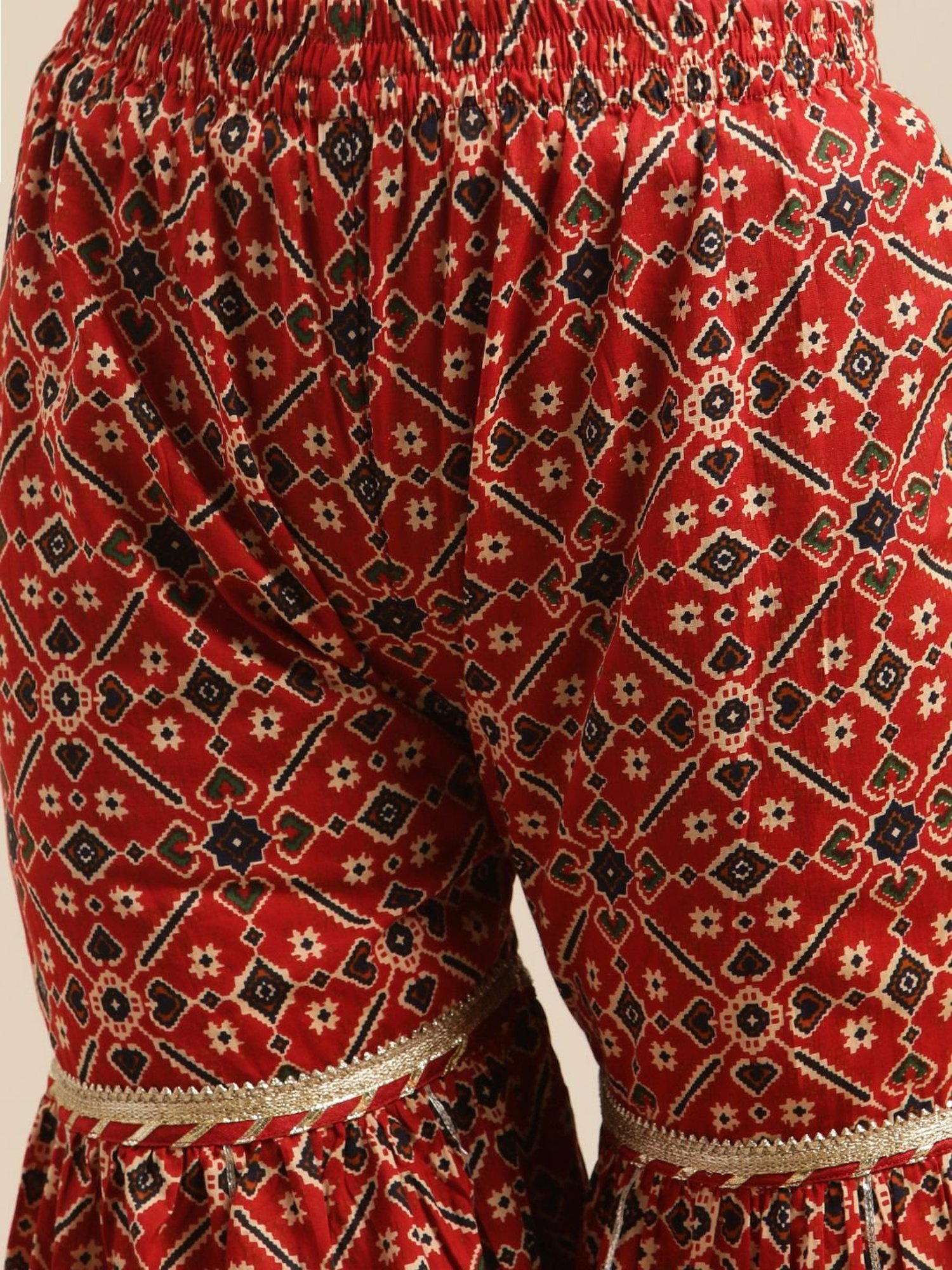 KSUT Navy Cotton Printed Kurta Sharara Set With Dupatta