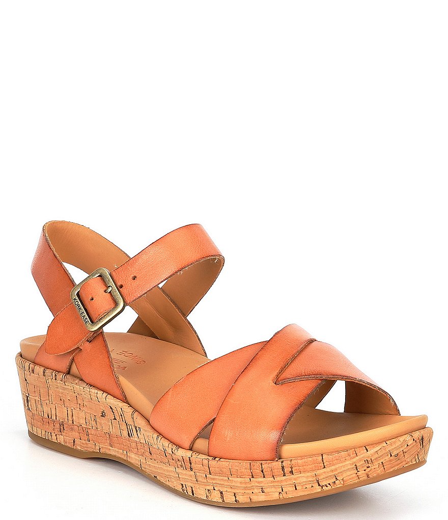 Kork-Ease Myrna Ankle Strap Banded Leather & Cork Wedge Sandals