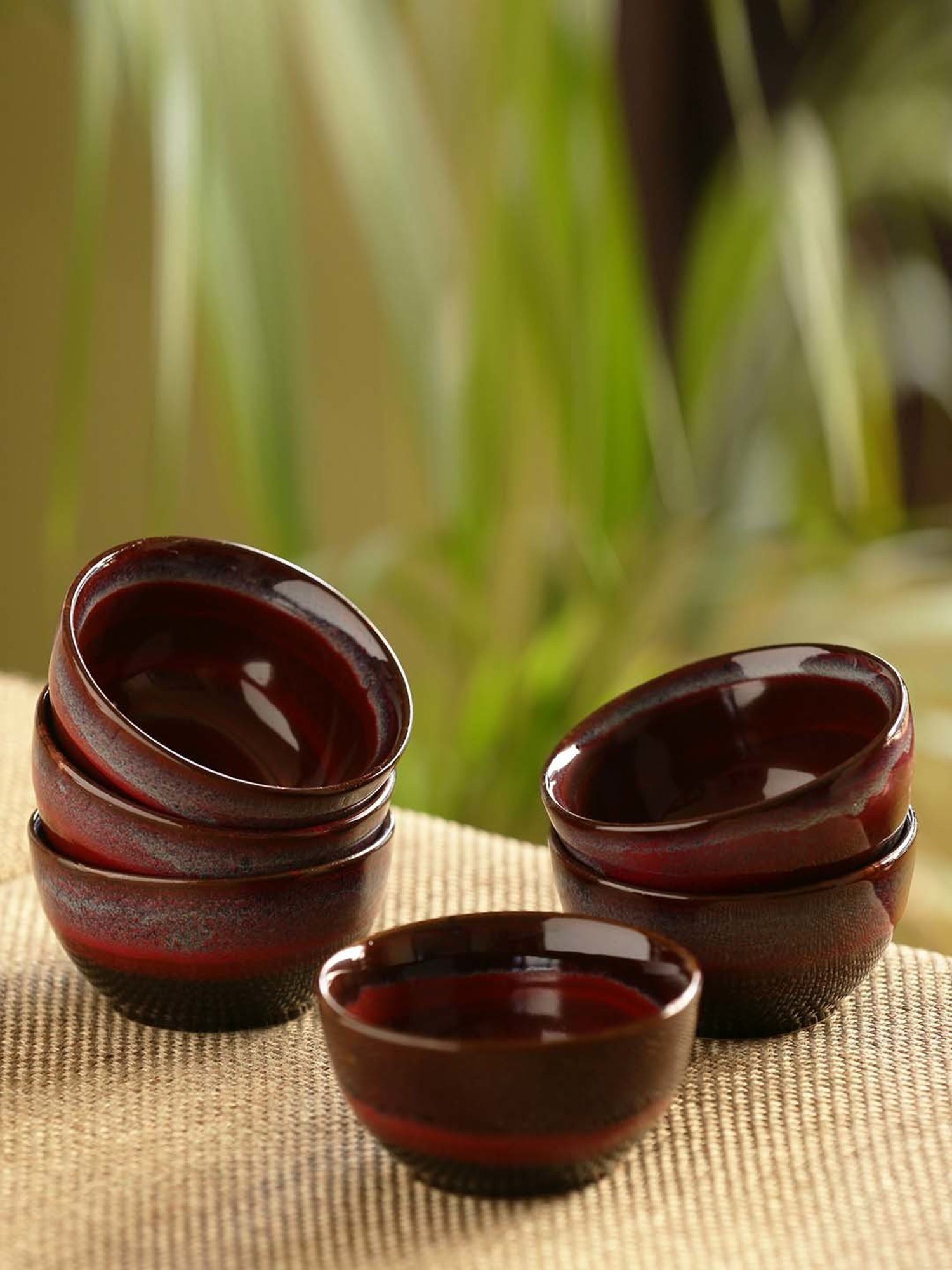 ExclusiveLane 'Crimson Shields' Hand Glazed Studio Pottery Ceramic Dining Bowls Set (4" , Set Of 6)